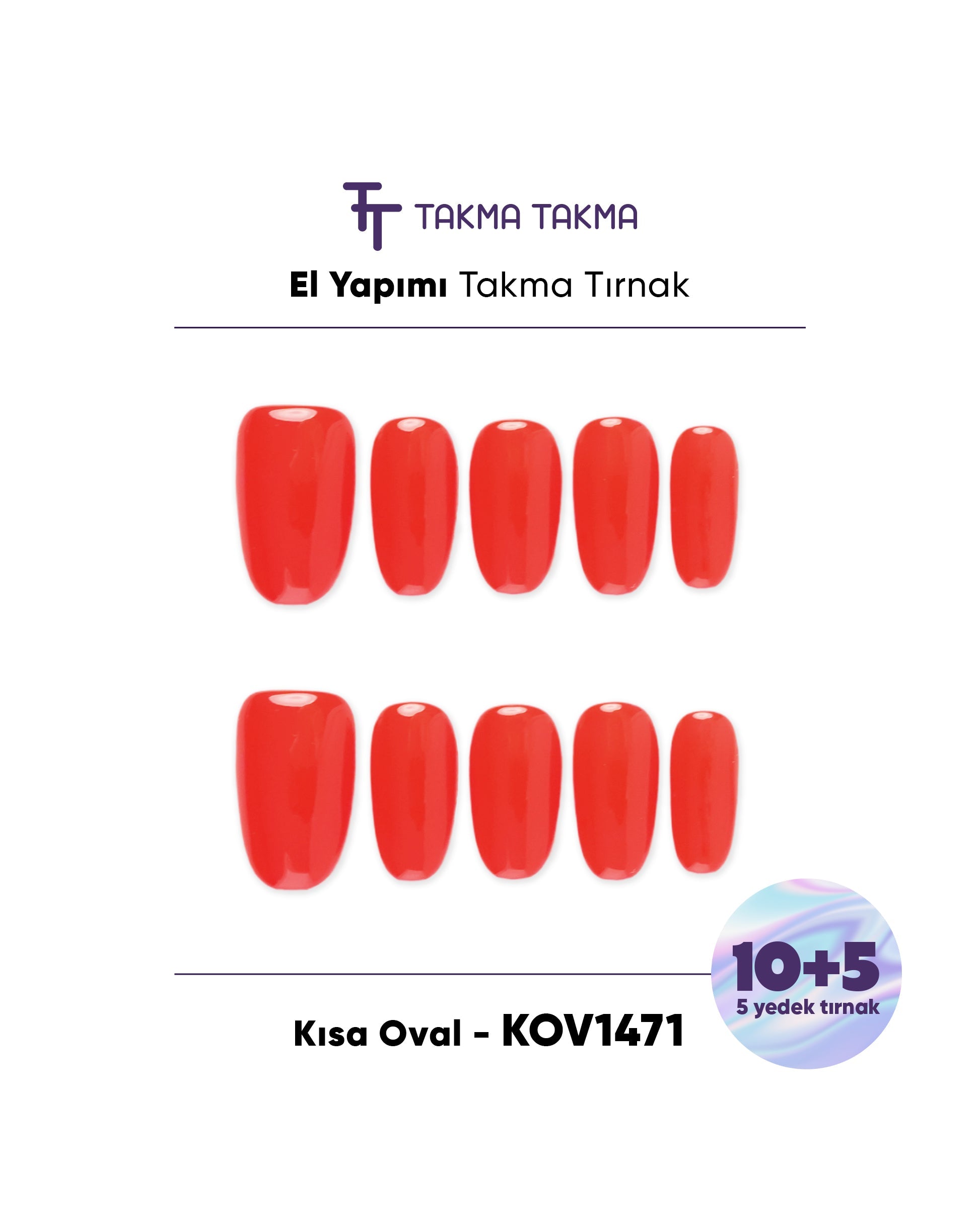 15'li Kırmızı kısa Oval Tekrar Kullanılabilir El Yapımı Protez Takma Tırnak Takma Takma