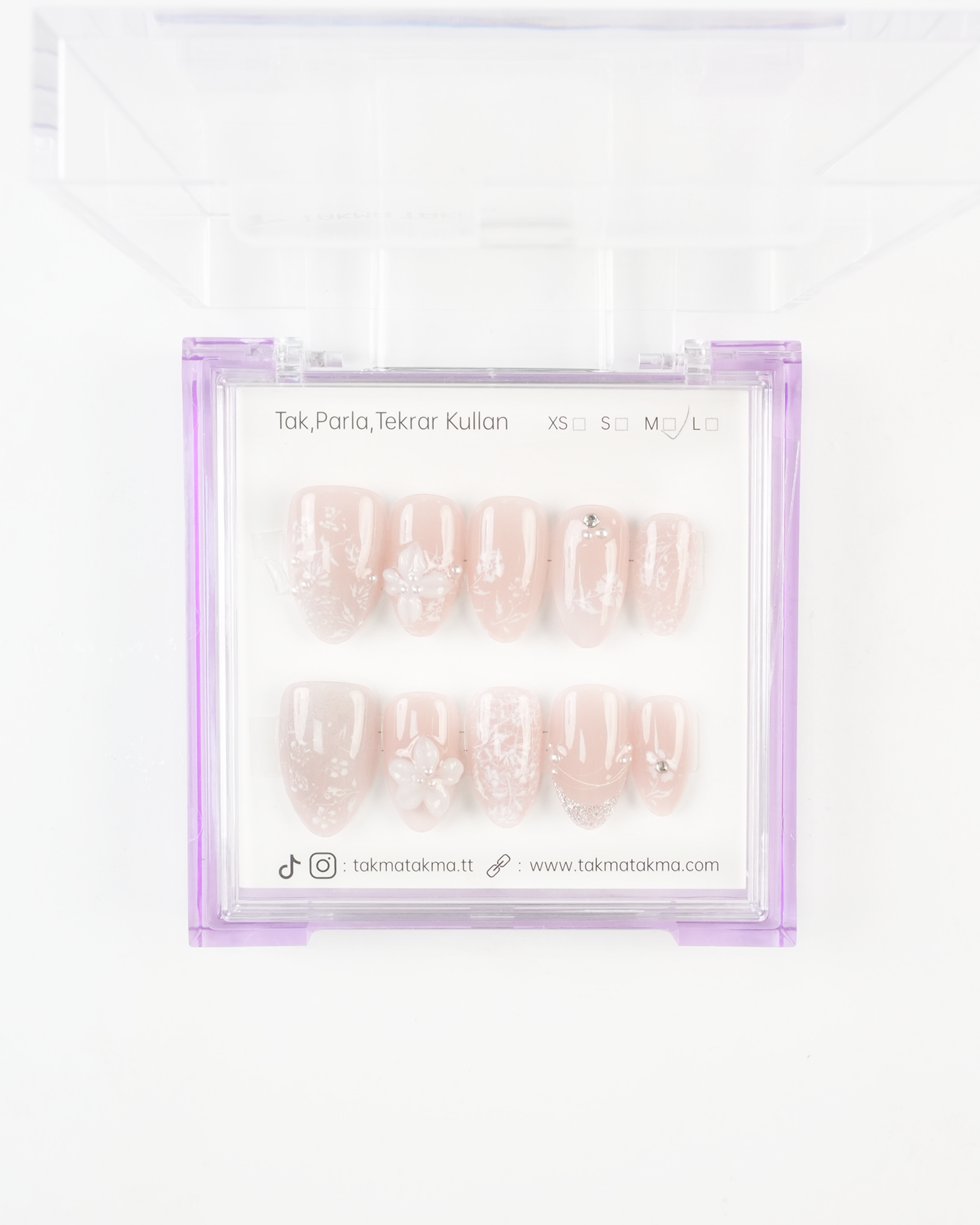 10'lu Krem KKBD1780 Kısa Badem Tekrar Kullanılabilir El Yapımı Protez Takma Tırnak