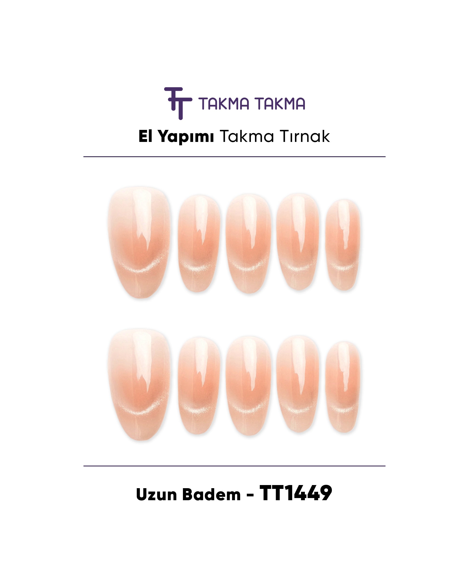 10'lu Ten Rengi Uzun Oval TT1449 Tekrar Kullanılabilir El Yapımı Protez Takma Tırnak