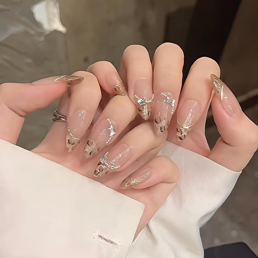 10'lu Ten Uzun Badem TT1132 Tekrar Kullanılabilir El Yapımı Protez Takma Tırnak