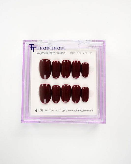 15'li Bordo Kısa Oval TT1420 Tekrar Kullanılabilir El Yapımı Protez Takma Tırnak