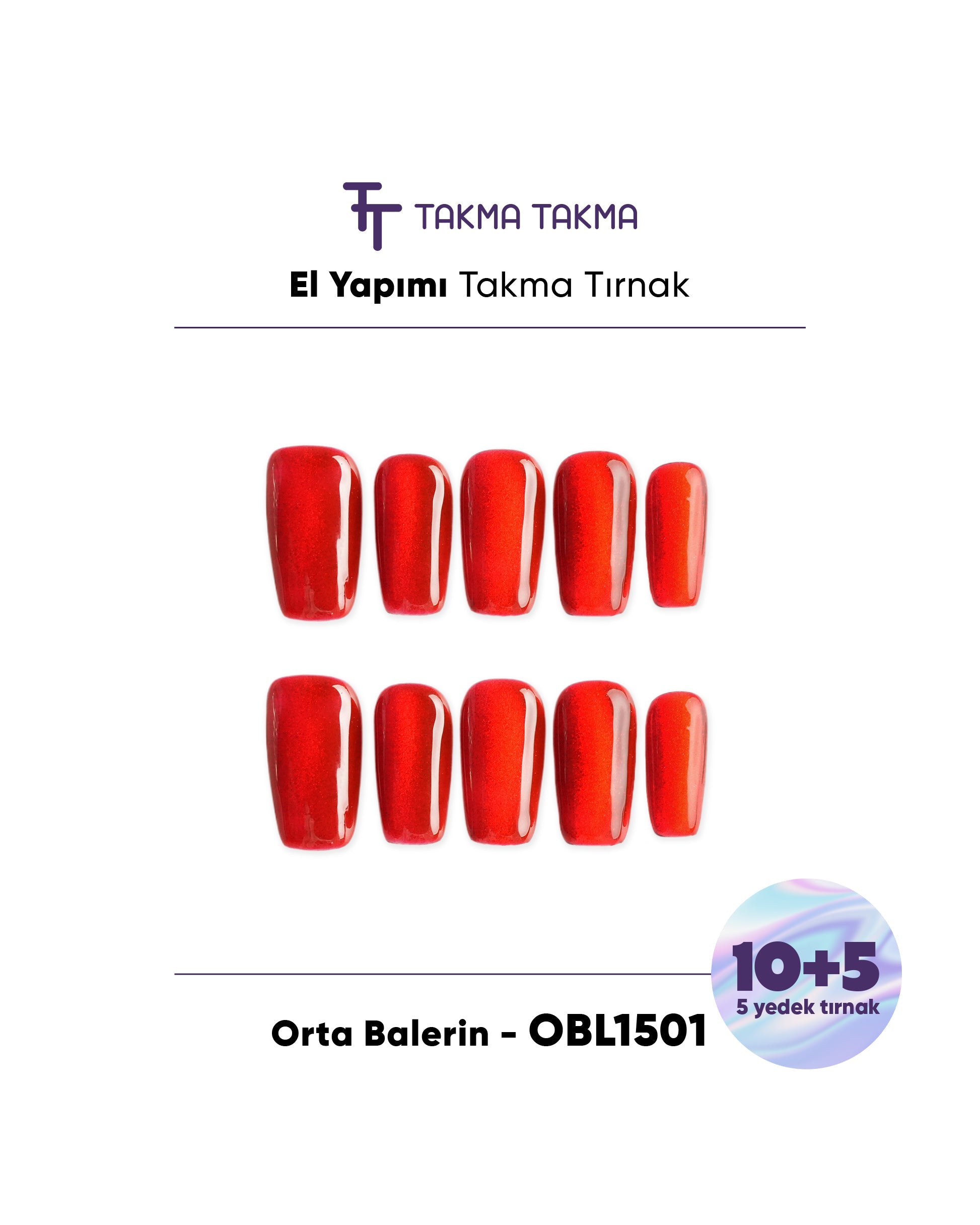 15'li Bordo Orta Balerin OBL1501 Tekrar Kullanılabilir El Yapımı Protez Takma Tırnak Takma Takma