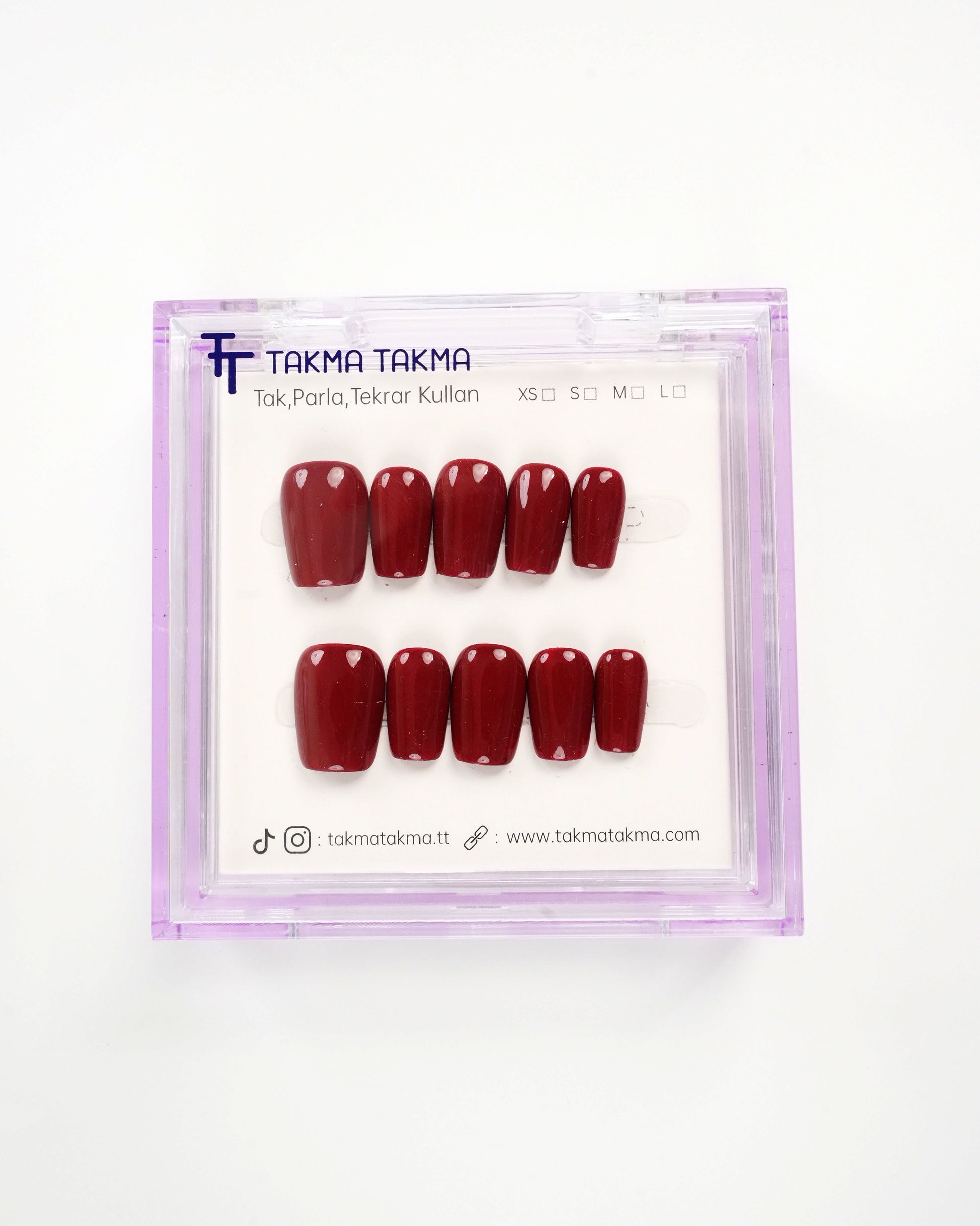 15'li Kırmızı Kısa Balerin KBL1468 Tekrar Kullanılabilir El Yapımı Protez Takma Tırnak