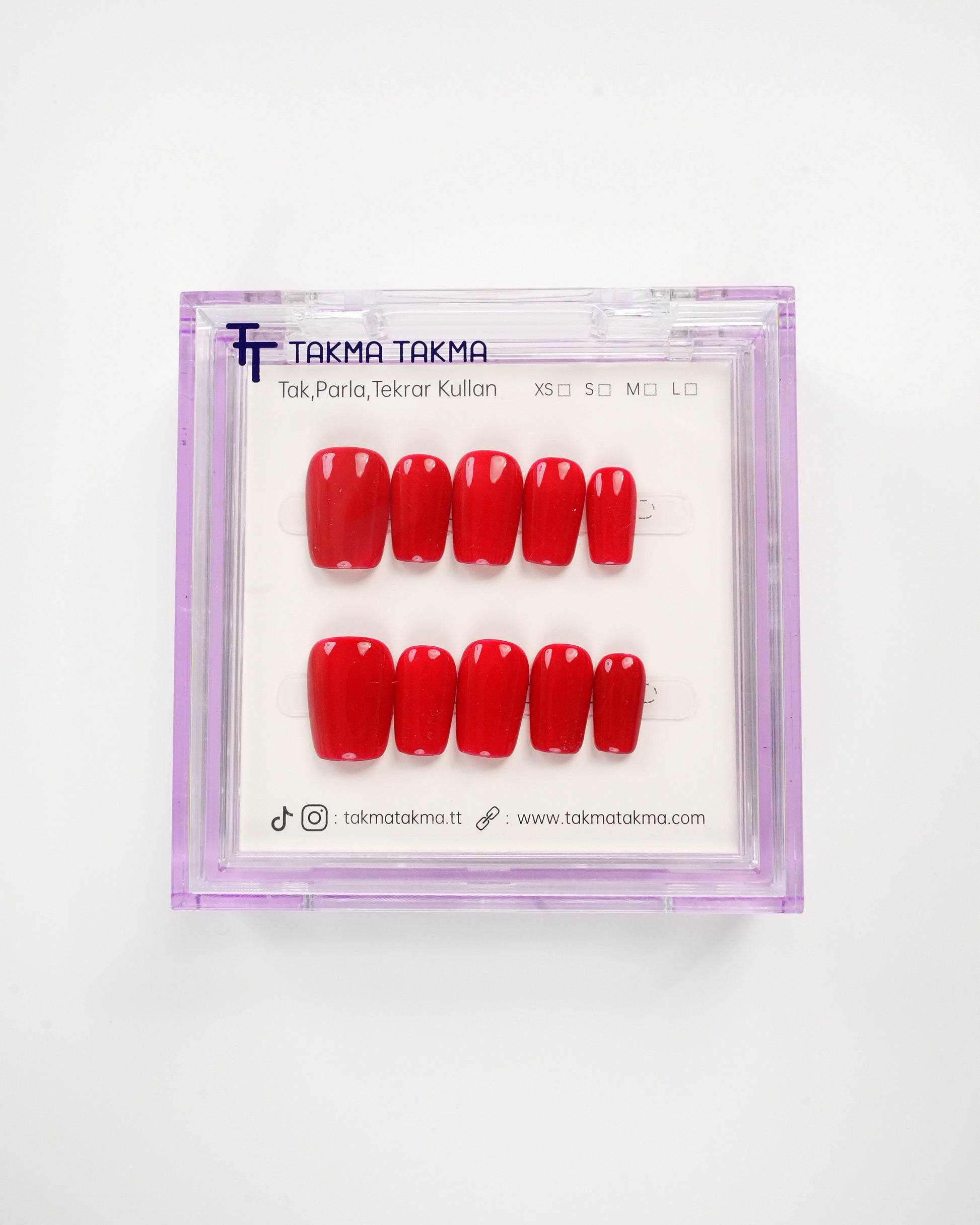 15'li Kırmızı Kısa Balerin KBL1469 Tekrar Kullanılabilir El Yapımı Protez Takma Tırnak