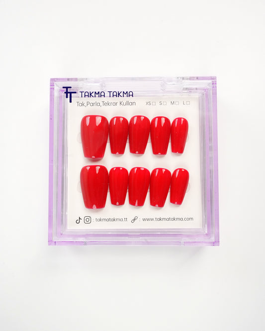15'li Kırmızı Orta Balerin TT1418 Tekrar Kullanılabilir El Yapımı Protez Takma Tırnak
