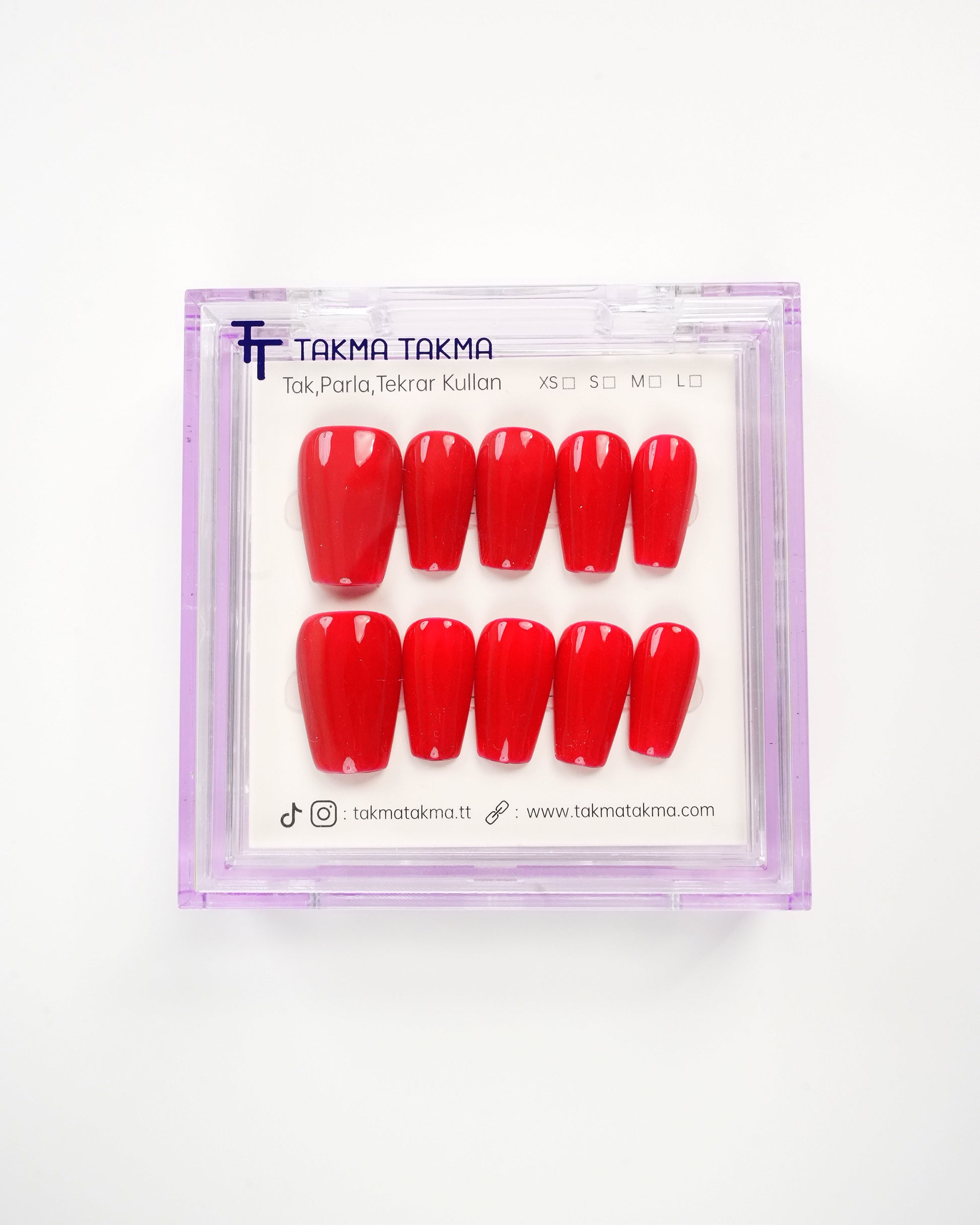 15'li Kırmızı Orta Balerin TT1418 Tekrar Kullanılabilir El Yapımı Protez Takma Tırnak