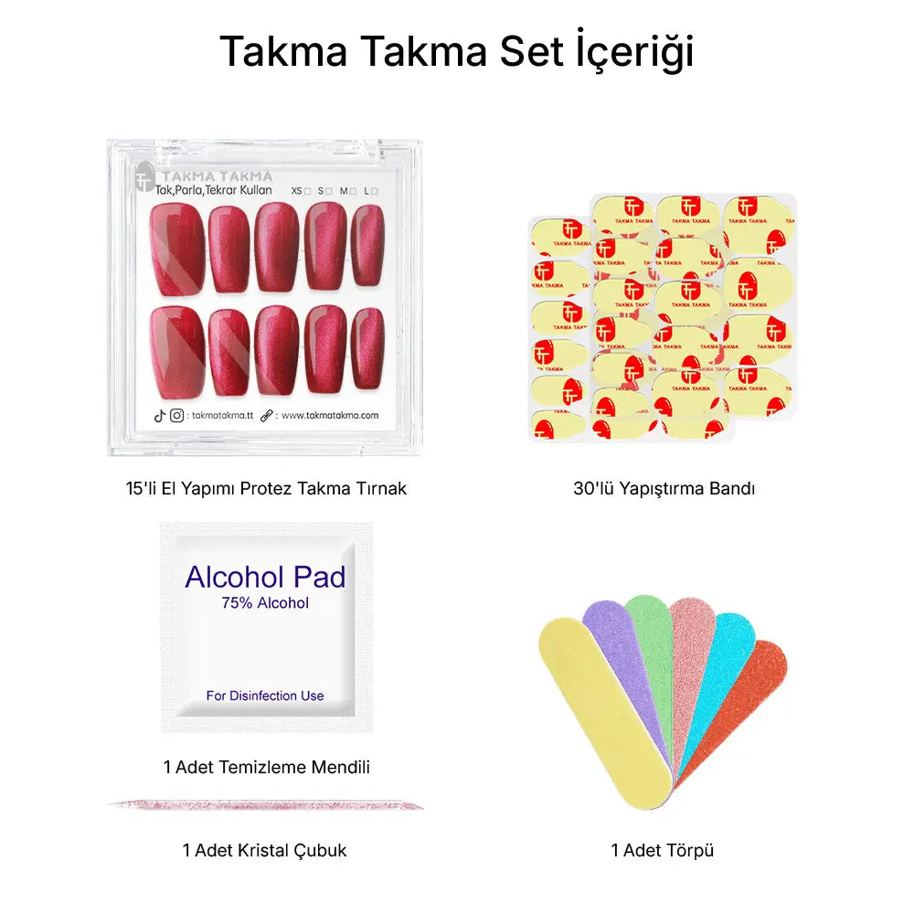 15'li Pembe Orta Kare TT1306 Tekrar Kullanılabilir El Yapımı Protez Takma Tırnak Takma Takma