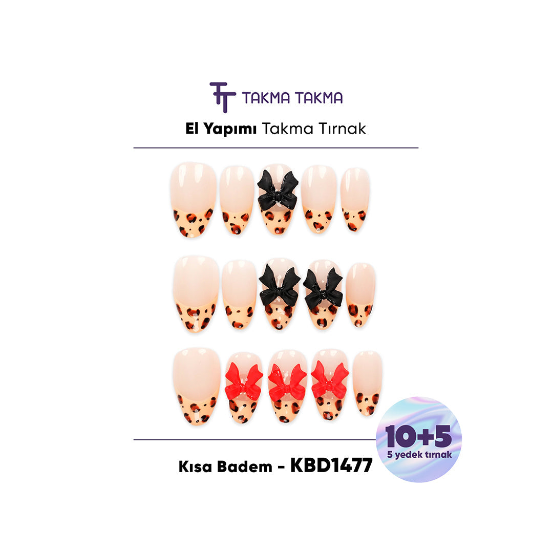 15'li Ten Rengi Kısa Badem KBD1477 Tekrar Kullanılabilir El Yapımı Protez Takma Tırnak Takma Takma