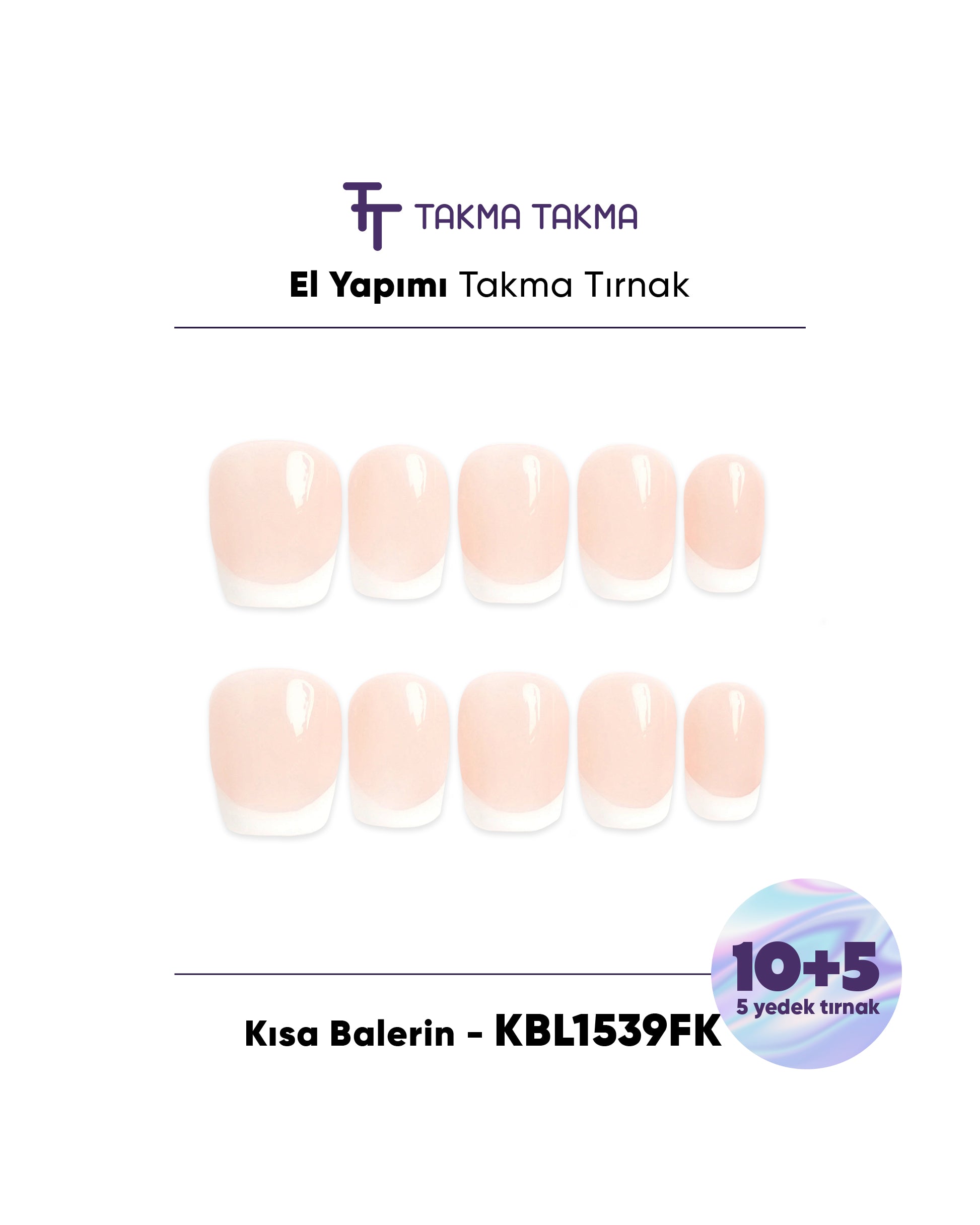 15'li Ten Rengi Kısa Balerin KBLK1539FK Tekrar Kullanılabilir El Yapımı Protez Takma Tırnak Takma Takma