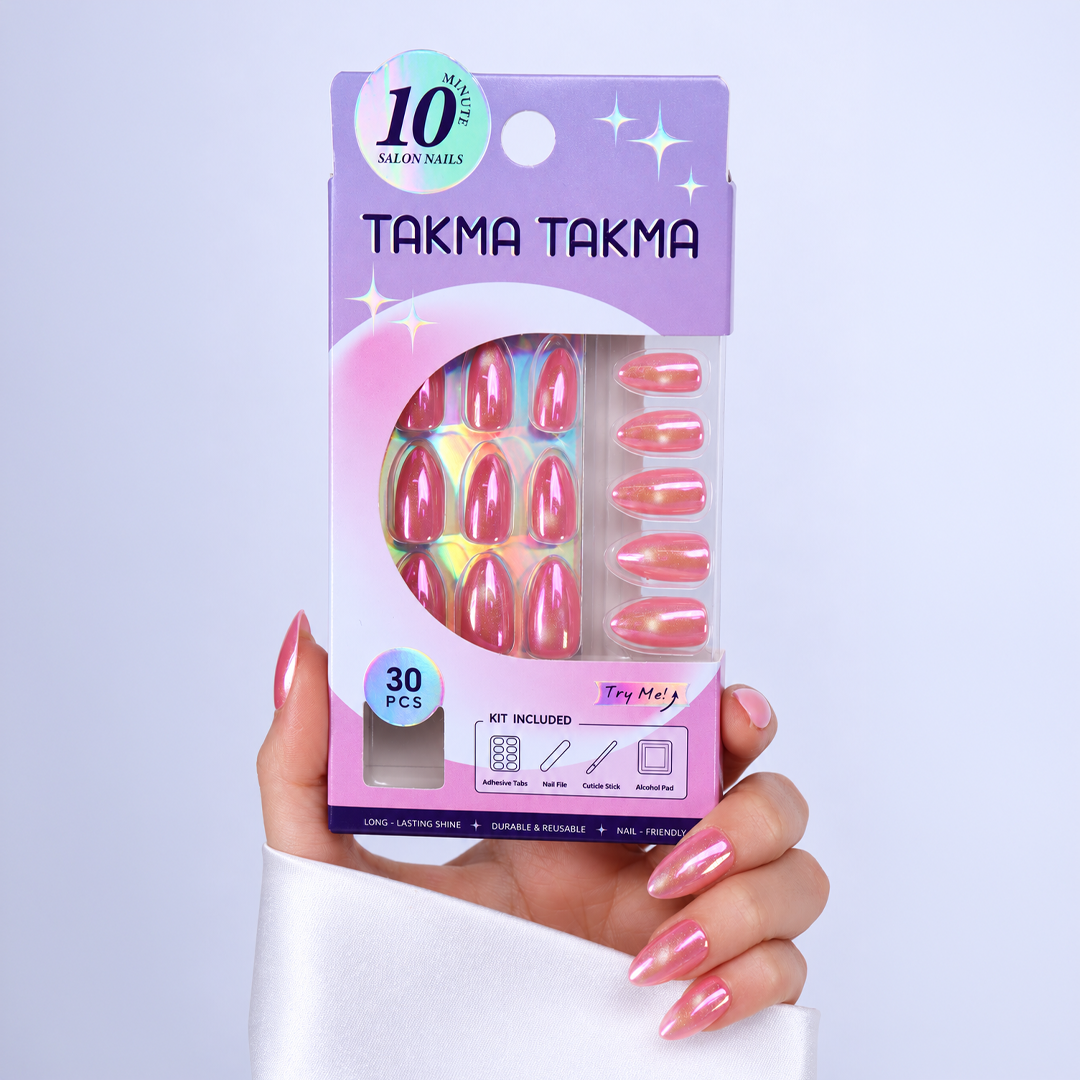 Şeker Pembe İnci Tozu Kısa Badem Soft Jel Standart Beden 30'lu Takma Tırnak MKBD3679