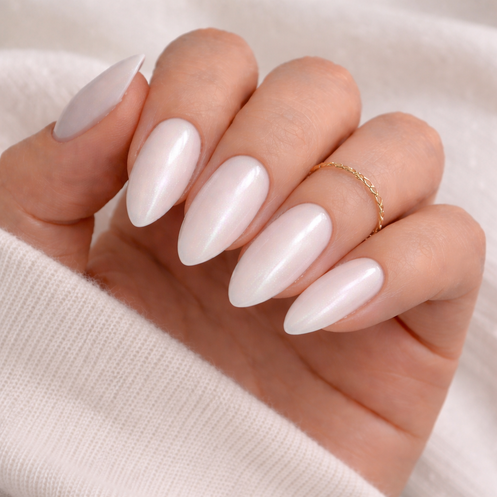 10'lu Uzun Badem Beyaz KUBD1666 Tekrar Kullanılabilir El Yapımı Protez Takma Tırnak