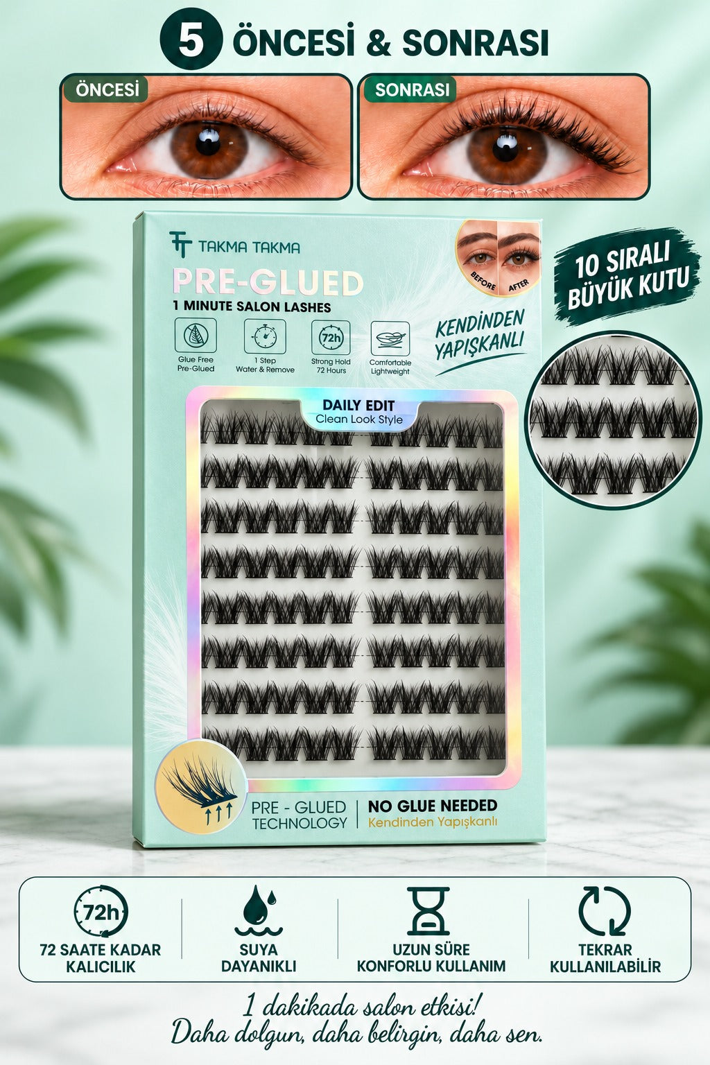 Takma Kirpik Kendinden Yapışkanlı Clean Look Style Natural Touch 10 Sıra RG10CKDM0033 – görsel 2