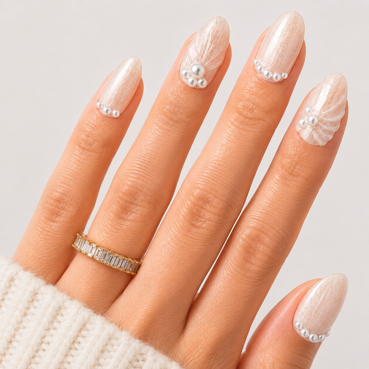 Beyaz Nail Art Kısa Badem El Yapımı Jel Takma Tırnak KKBD-3505
