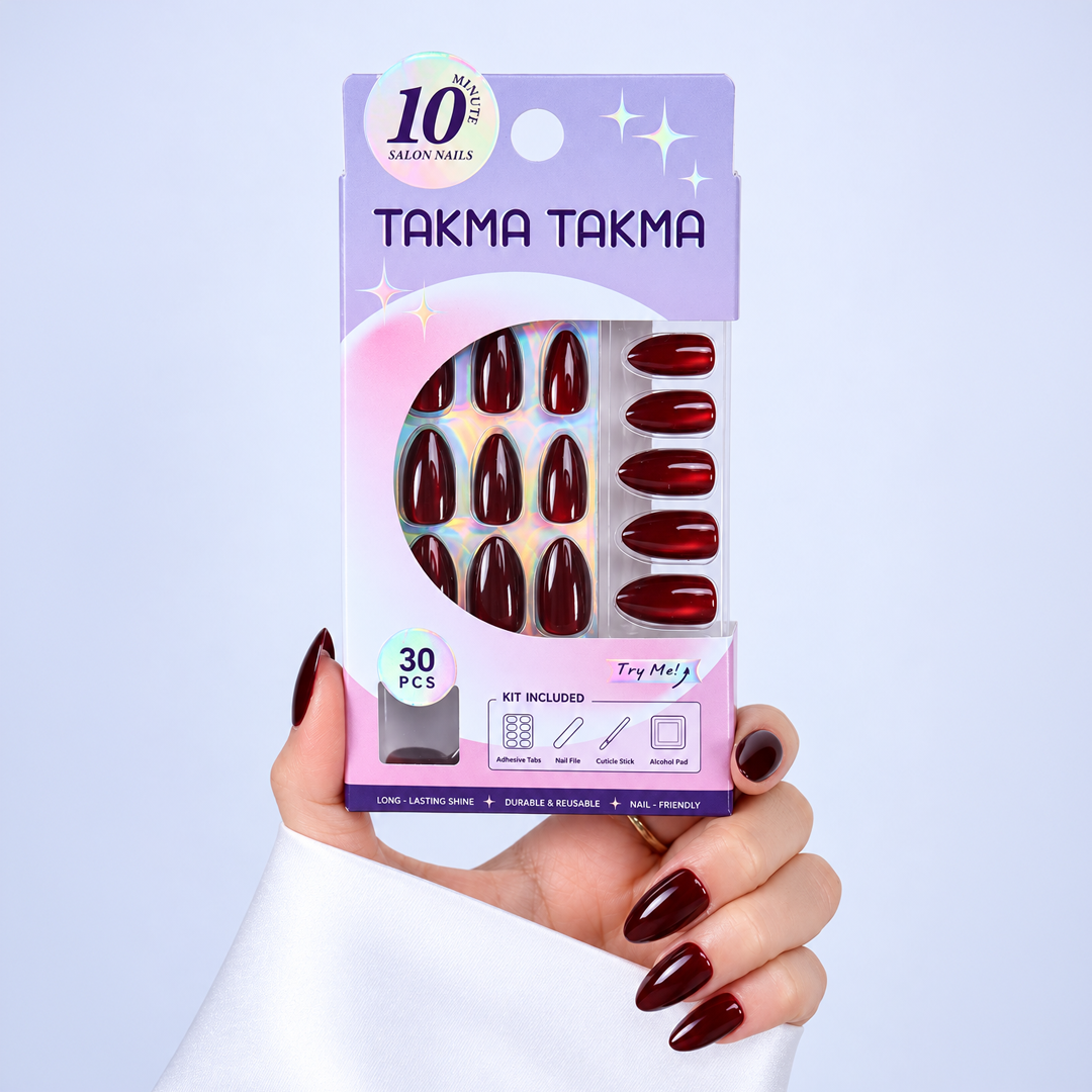 Bordo Kedi Gözü Kısa Badem Soft Jel Standart Beden 30'lu Takma Tırnak MKBD3676