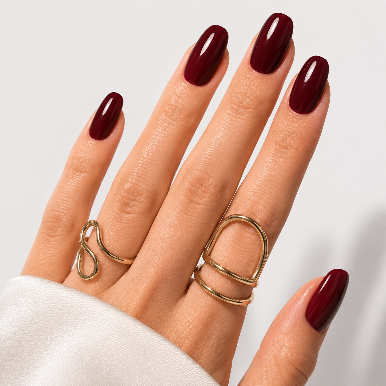 Bordo Kısa Oval El Yapımı Jel Takma Tırnak TT1420