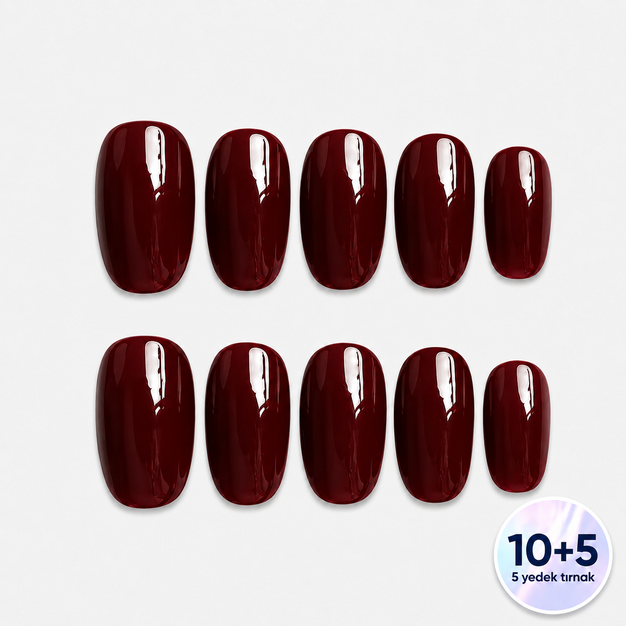 Bordo Kısa Oval El Yapımı Jel Takma Tırnak TT1420