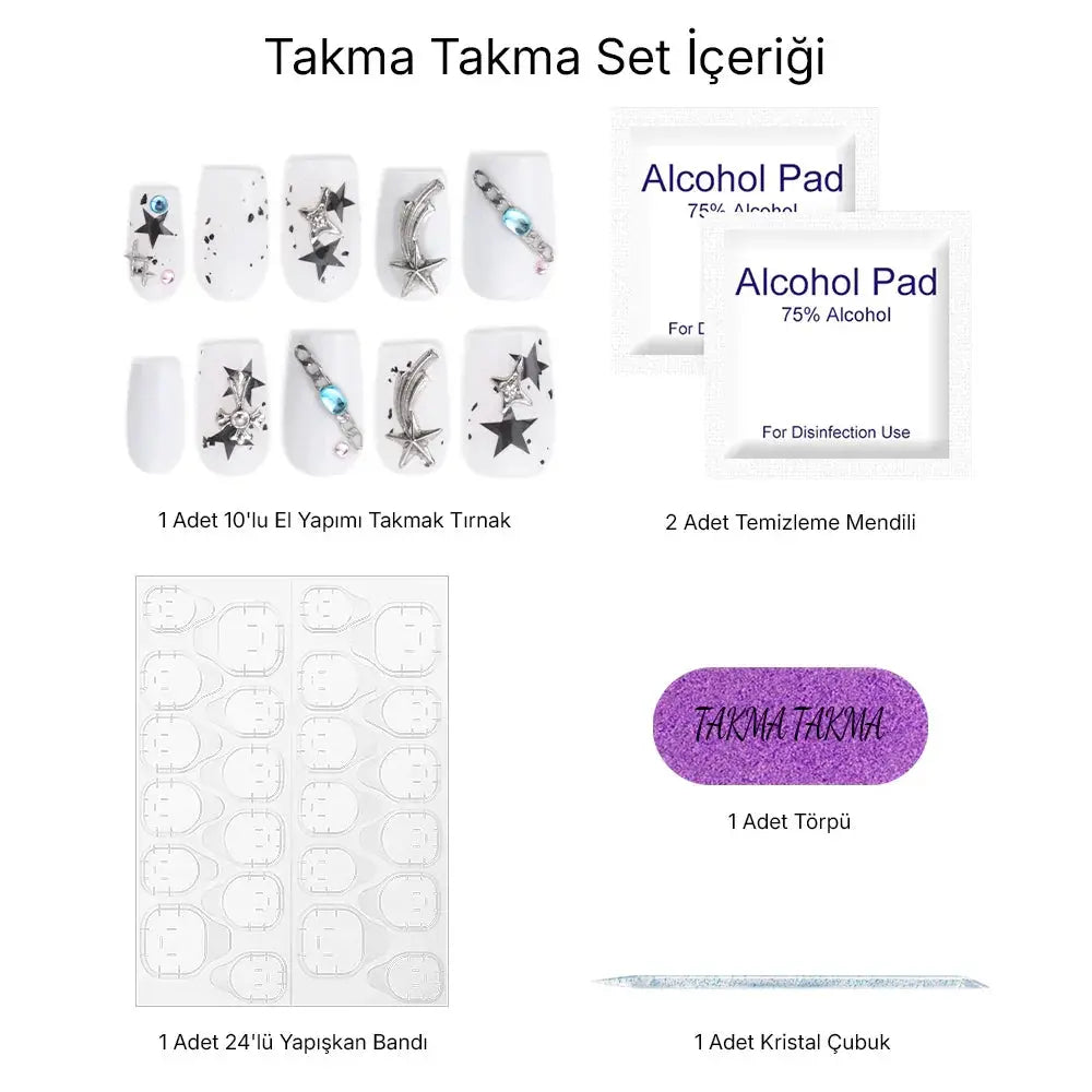 10'lu Beyaz Kısa Kare TT0629 Tekrar Kullanılabilir El Yapımı Protez Takma Tırnak Takma Takma