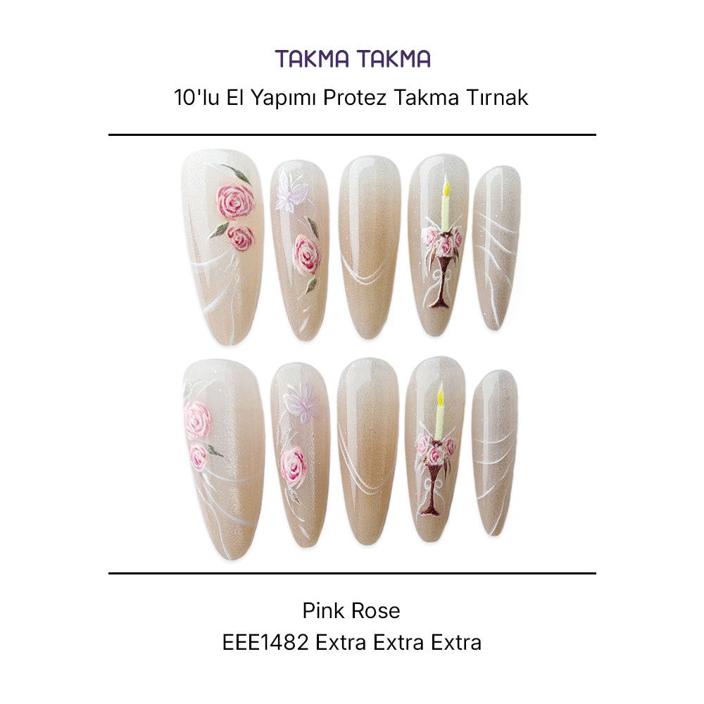 10'lu Ten Rengi Extra Extra Extra EEE1482 Tekrar Kullanılabilir El Yapımı Protez Takma Tırnak