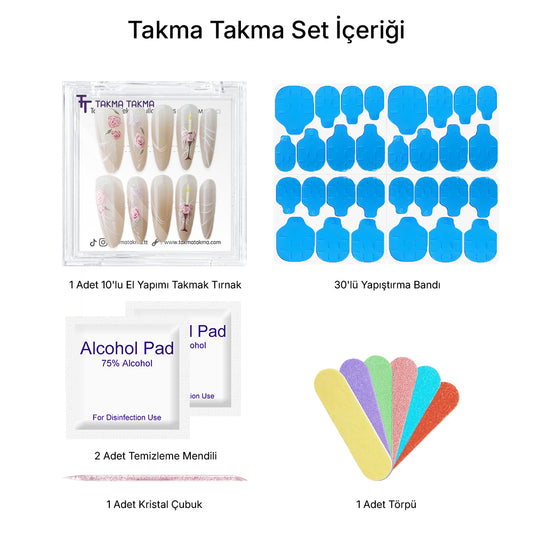 10'lu Ten Rengi Extra Extra Extra EEE1482 Tekrar Kullanılabilir El Yapımı Protez Takma Tırnak