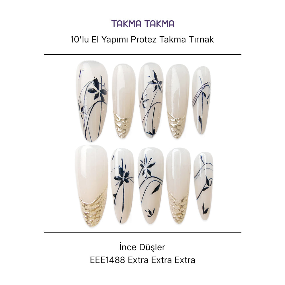 10'lu Ten Rengi Extra Extra Extra EEE1488 Tekrar Kullanılabilir El Yapımı Protez Takma Tırnak Takma Takma