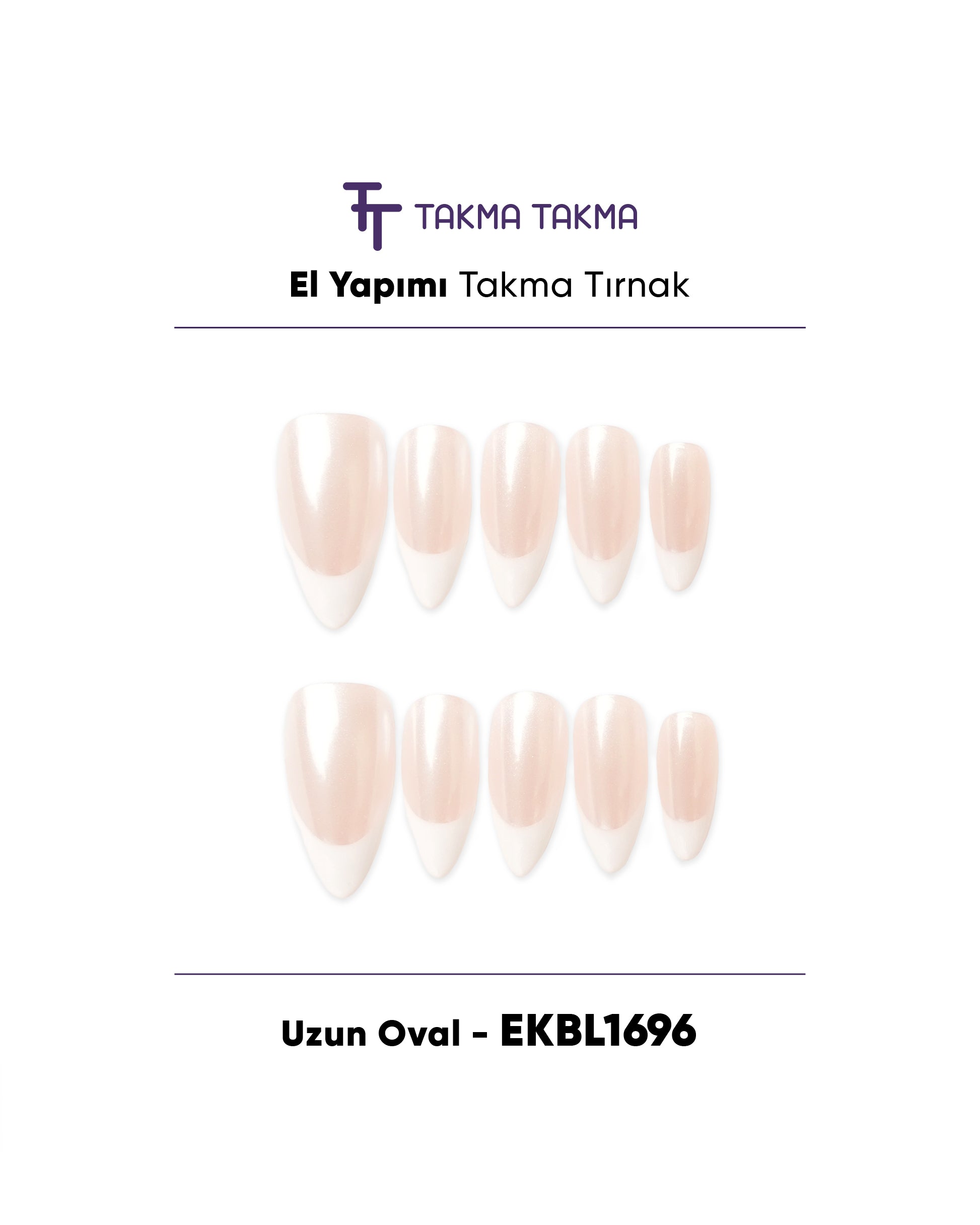 EKBL1696 Kısa Balerin 10'lu Tekrar Kullanılabilir El Yapımı Protez Takma Tırnak Takma Takma
