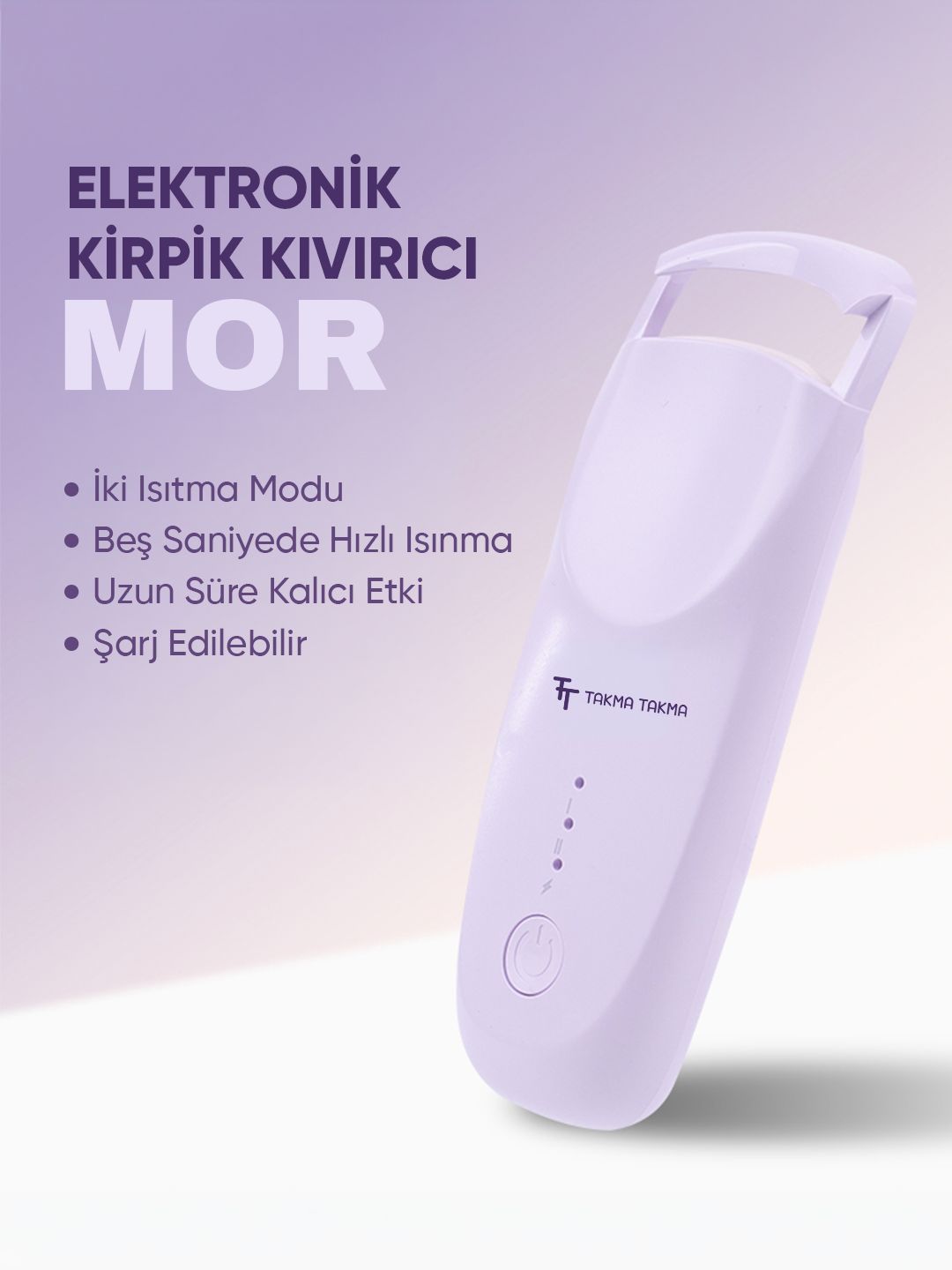 Kirpik Kıvırıcı Kirpik Şekillendirici Elektronik Isıtmalı Şarjlı – 2 Isıtma Modlu, 5 Saniyede Hızlı Isınma, Uzun Süre Kalıcı Etki, Şarj Edilebilir Mor EKCM
