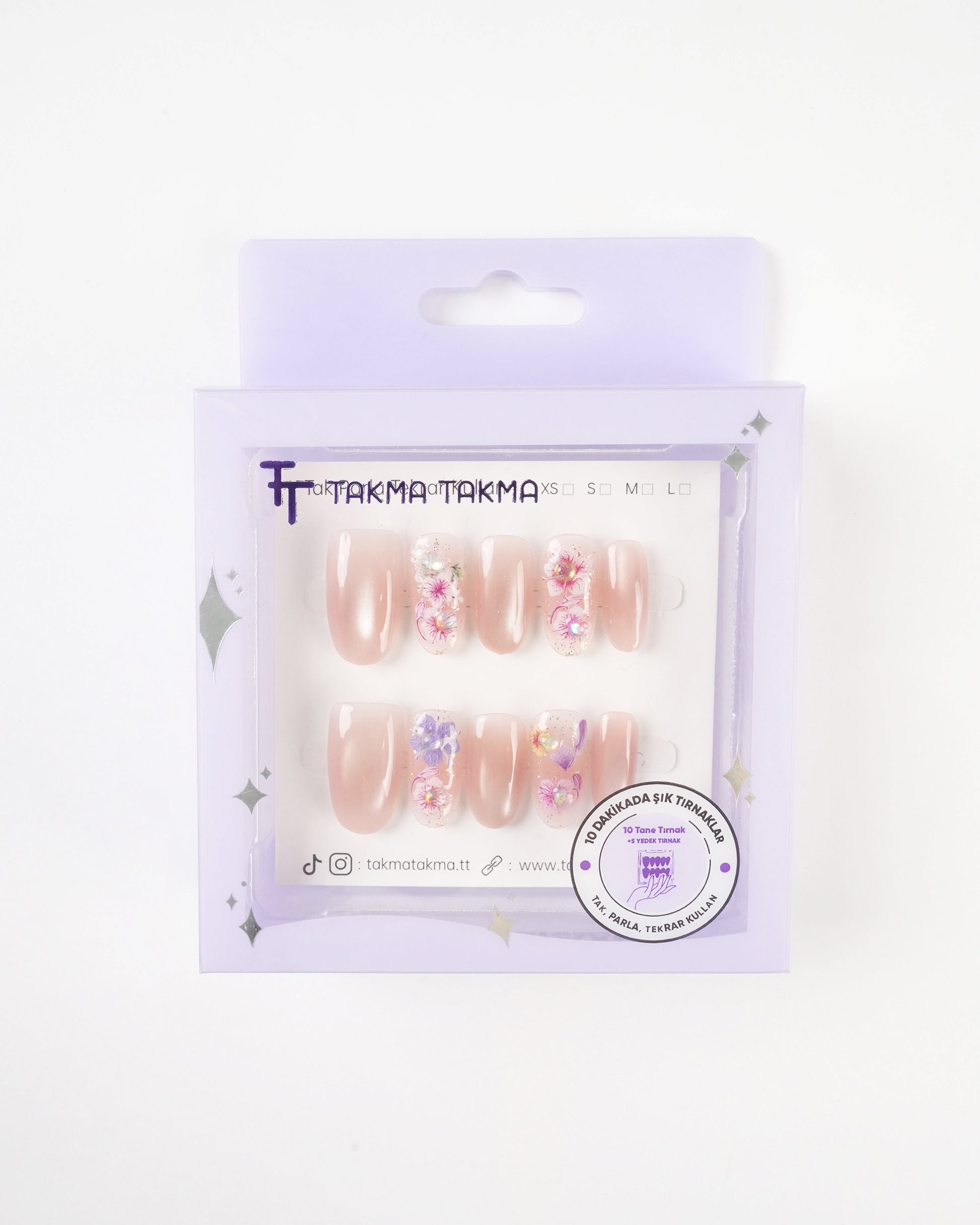 EKOV1671 Kısa Oval 10'lu Tekrar Kullanılabilir El Yapımı Protez Takma Tırnak Takma Takma