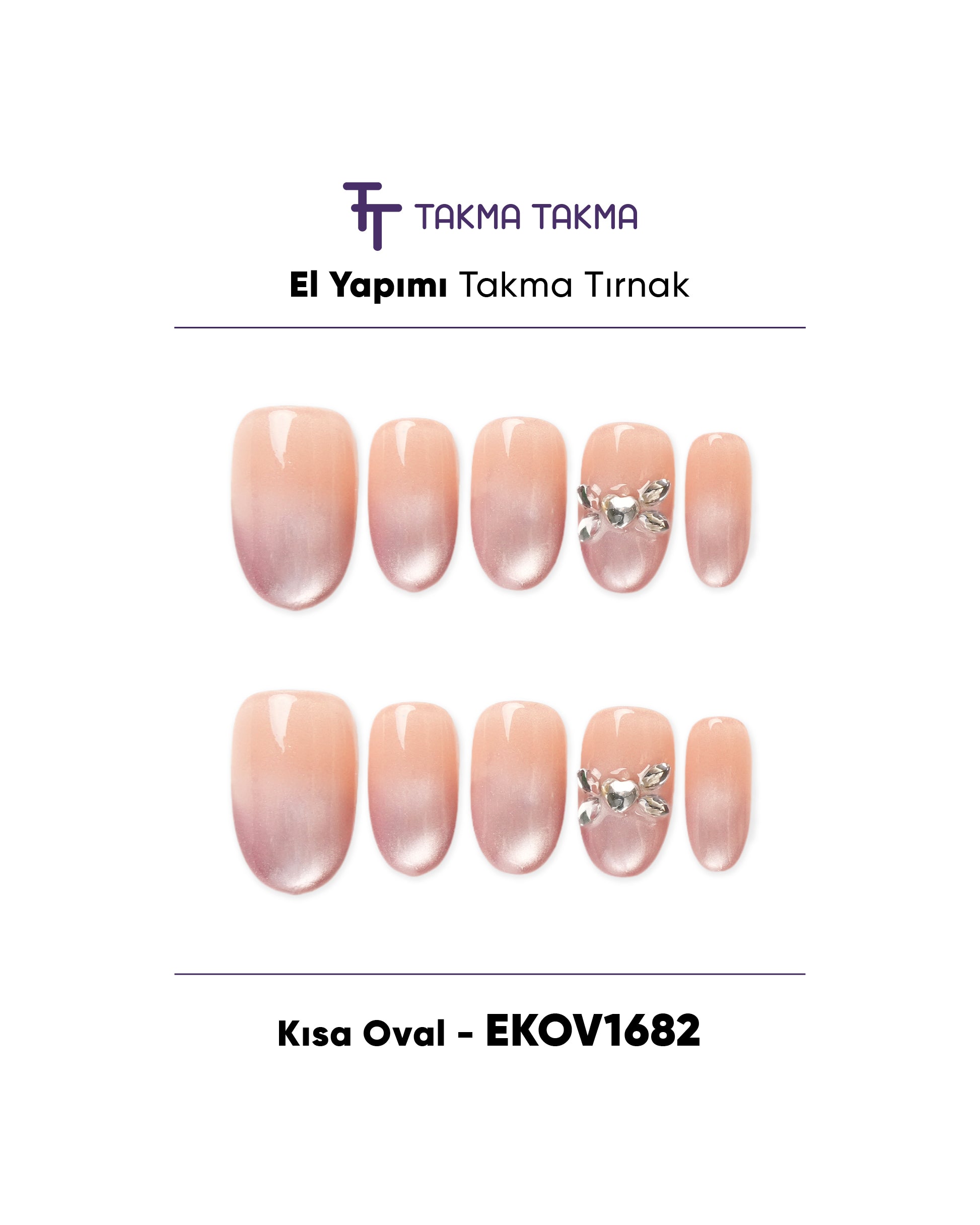 EKOV1682 Kısa Oval 10'lu Tekrar Kullanılabilir El Yapımı Protez Takma Tırnak Takma Takma