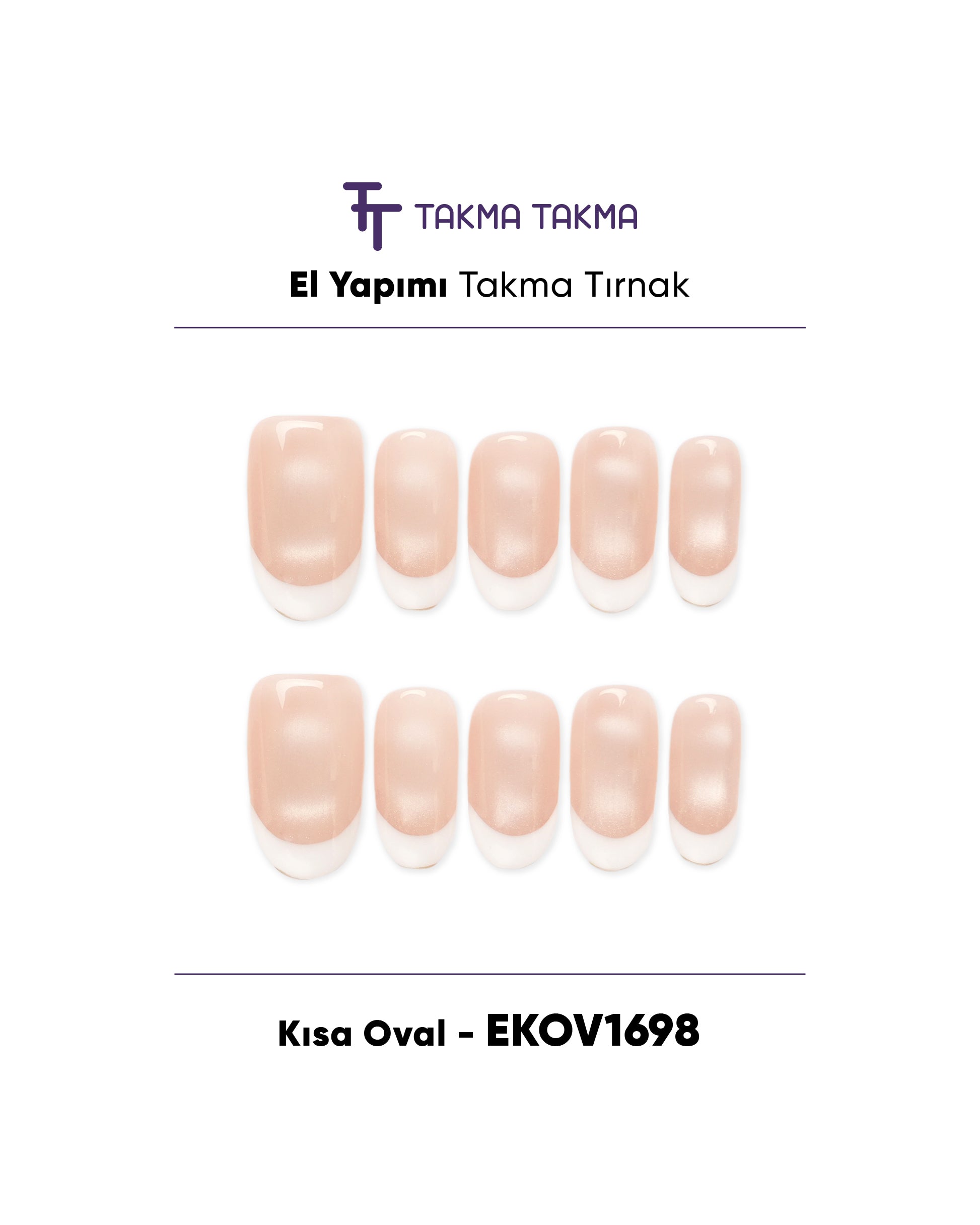 EKOV1698 Kısa Oval 10'lu Tekrar Kullanılabilir El Yapımı Protez Takma Tırnak Takma Takma