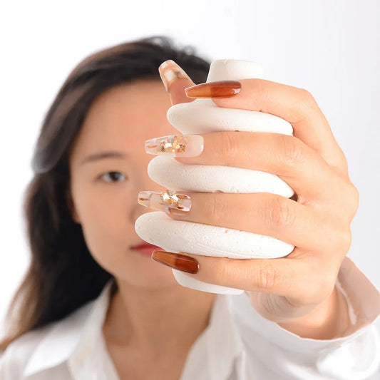 10'lu Ten Rengi Ekstra Uzun Balerin TT0113 Tekrar Kullanılabilir El Yapımı Protez Takma Tırnak