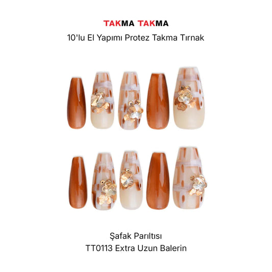 10'lu Ten Rengi Ekstra Uzun Balerin TT0113 Tekrar Kullanılabilir El Yapımı Protez Takma Tırnak