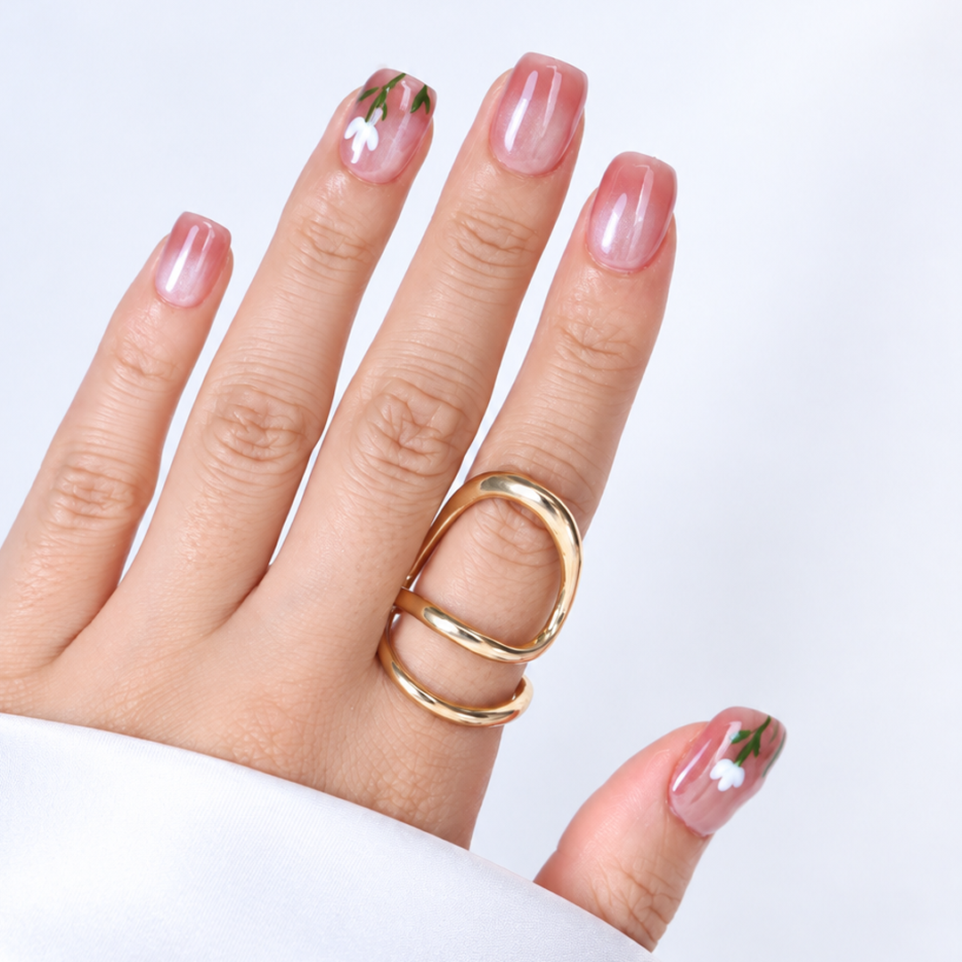 Pembe Nail Art Kısa Balerin El Yapımı Takma Tırnak 10'lu EKYL3022