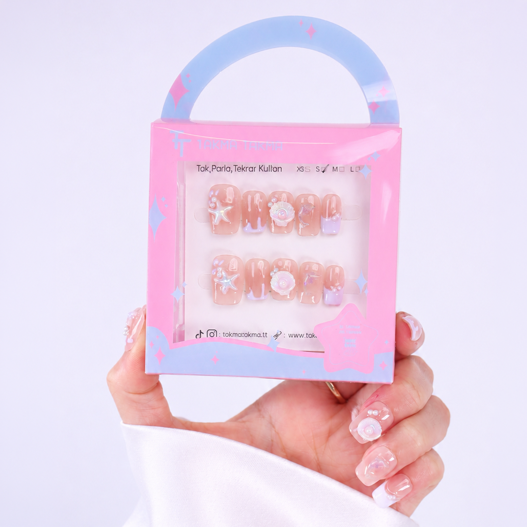 Takma Tırnak Ten Rengi Nail Art Orta Balerin - 10'lu Tekrar Kullanılabilir El Yapımı Protez Takma Tırnak EOBL-3517