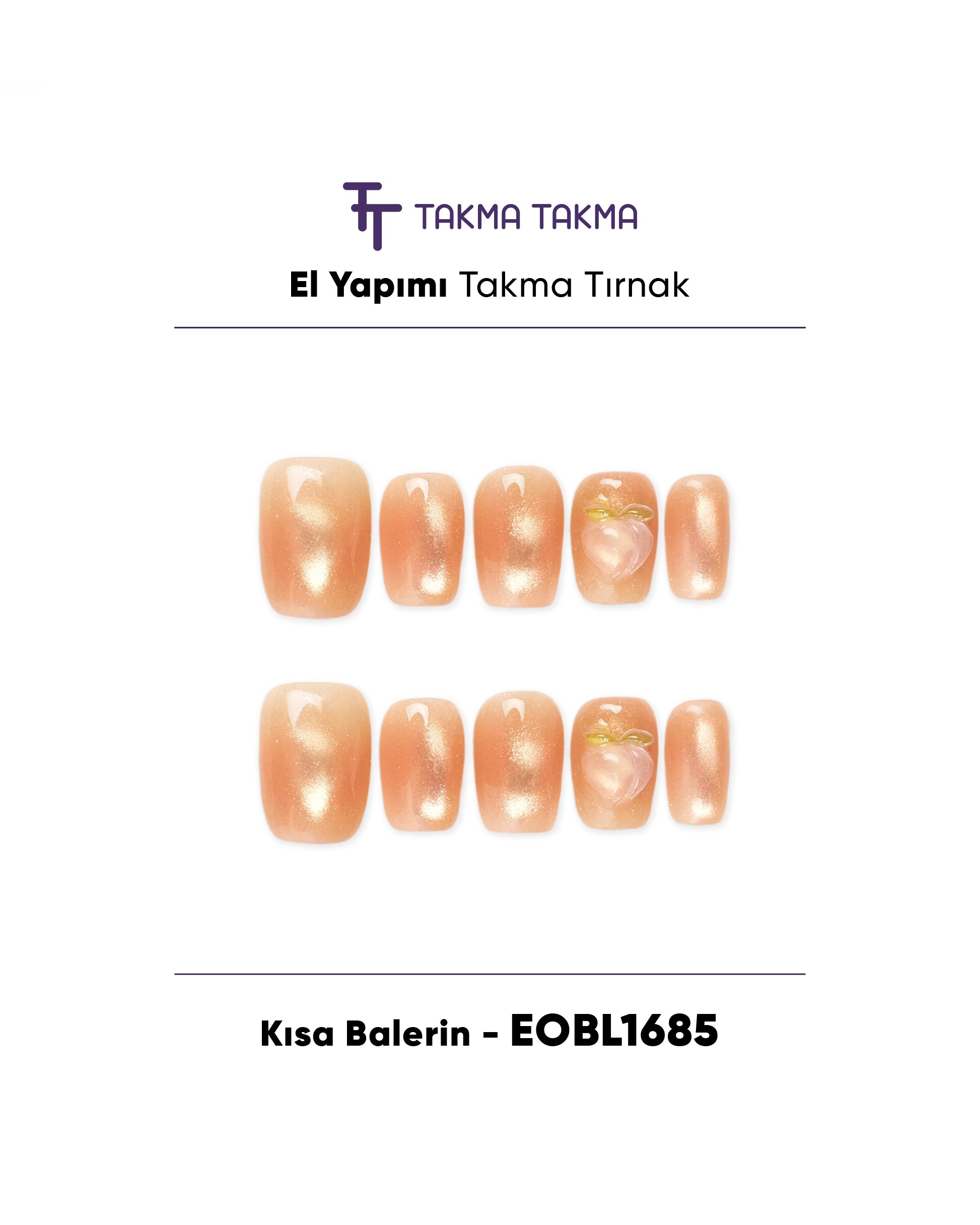 EOBL1685 Kısa Balerin 10'lu Tekrar Kullanılabilir El Yapımı Protez Takma Tırnak Takma Takma