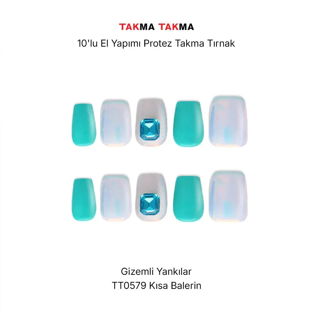 10'lu Mavi Kısa Balerin TT0579 Tekrar Kullanılabilir El Yapımı Protez Takma Tırnak Takma Takma