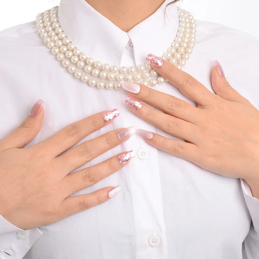 10'lu Pembe Orta Balerin TT0583 Tekrar Kullanılabilir El Yapımı Protez Takma Tırnak