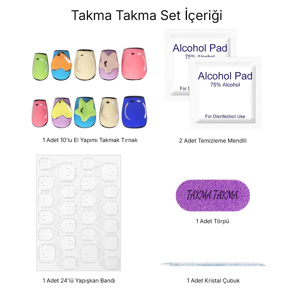 TT0715 - 0715 IşıltılıDerinlik - 10'lu Tekrar Kullanılabilir El Yapımı Protez Takma Tırnak Takma Takma
