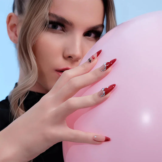 10'lu Beyaz  Extra Uzun Badem TT0612 Tekrar Kullanılabilir El Yapımı Protez Takma Tırnak