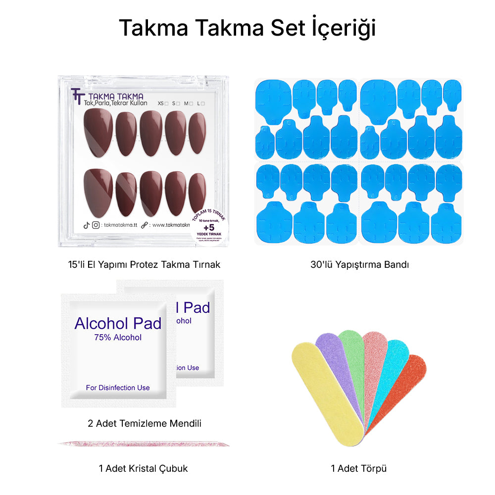 Tekrar Kullanılabilir El Yapımı Protez Takma Tırnak KBD1470 - 15'li