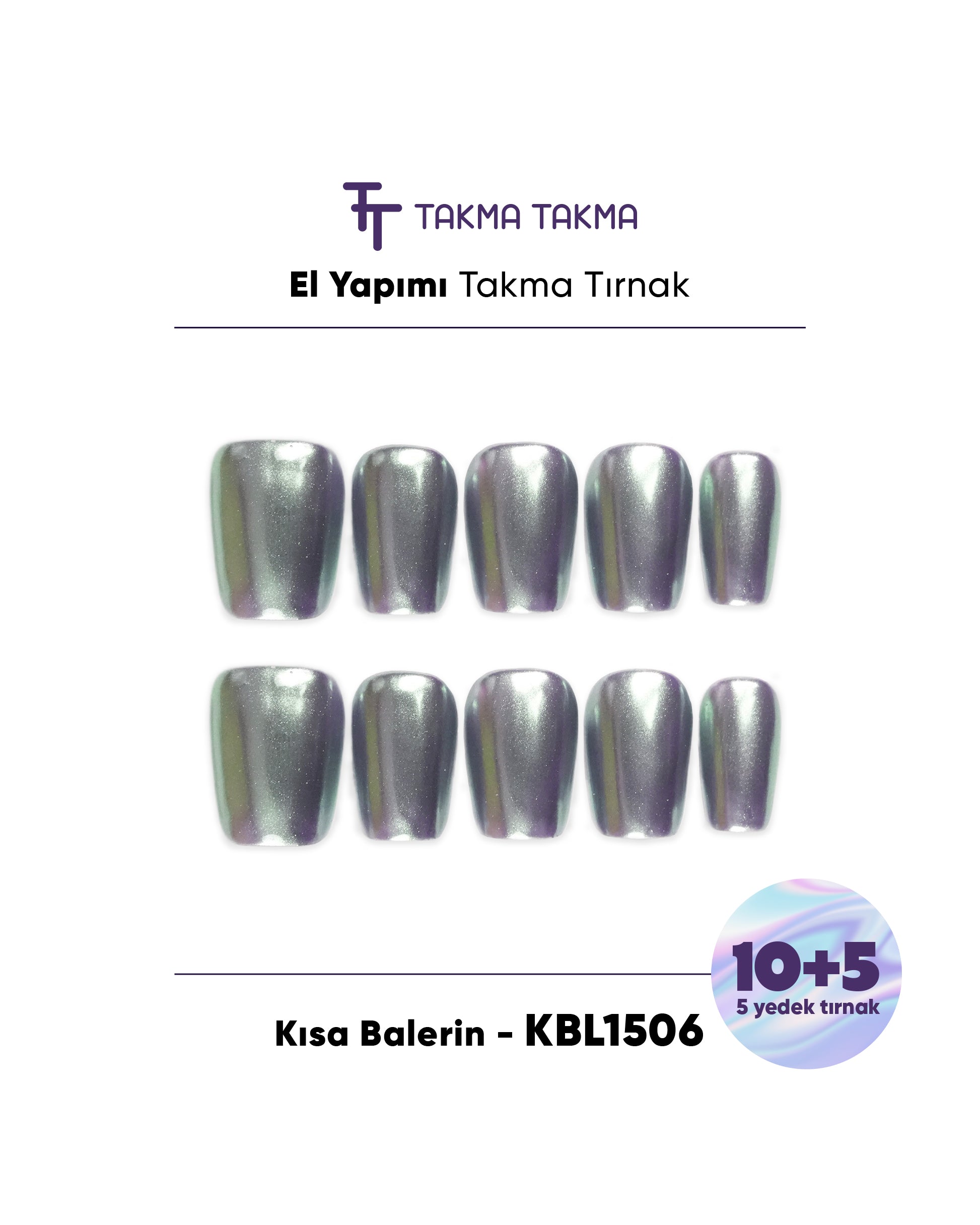 10'lu Gümüş Kısa Balerin KBL1506 Tekrar Kullanılabilir El Yapımı Protez Takma Tırnak Takma Takma