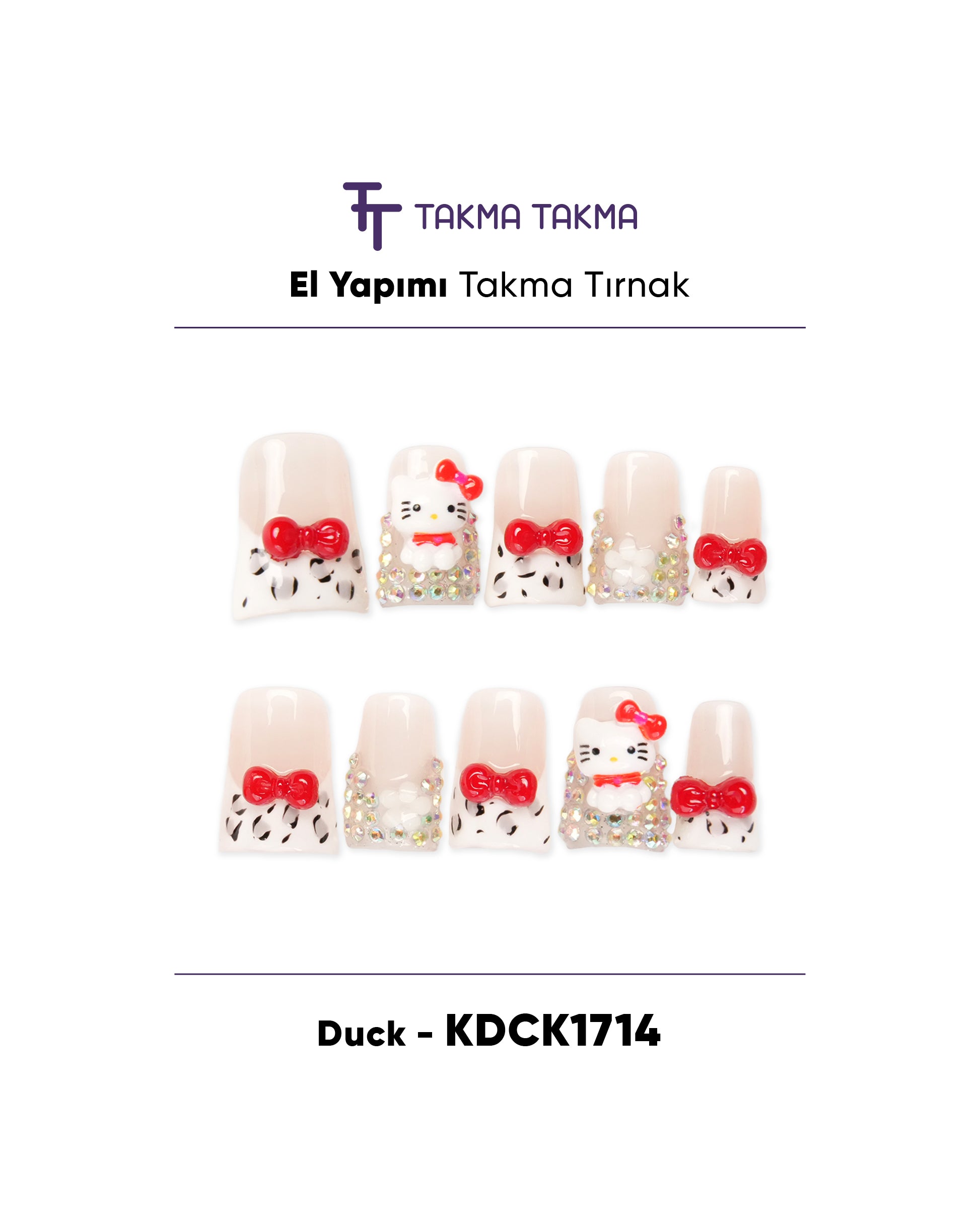 KDCK1714 Duck Ten 10'lu Tekrar Kullanılabilir El Yapımı Protez Takma Tırnak Takma Takma