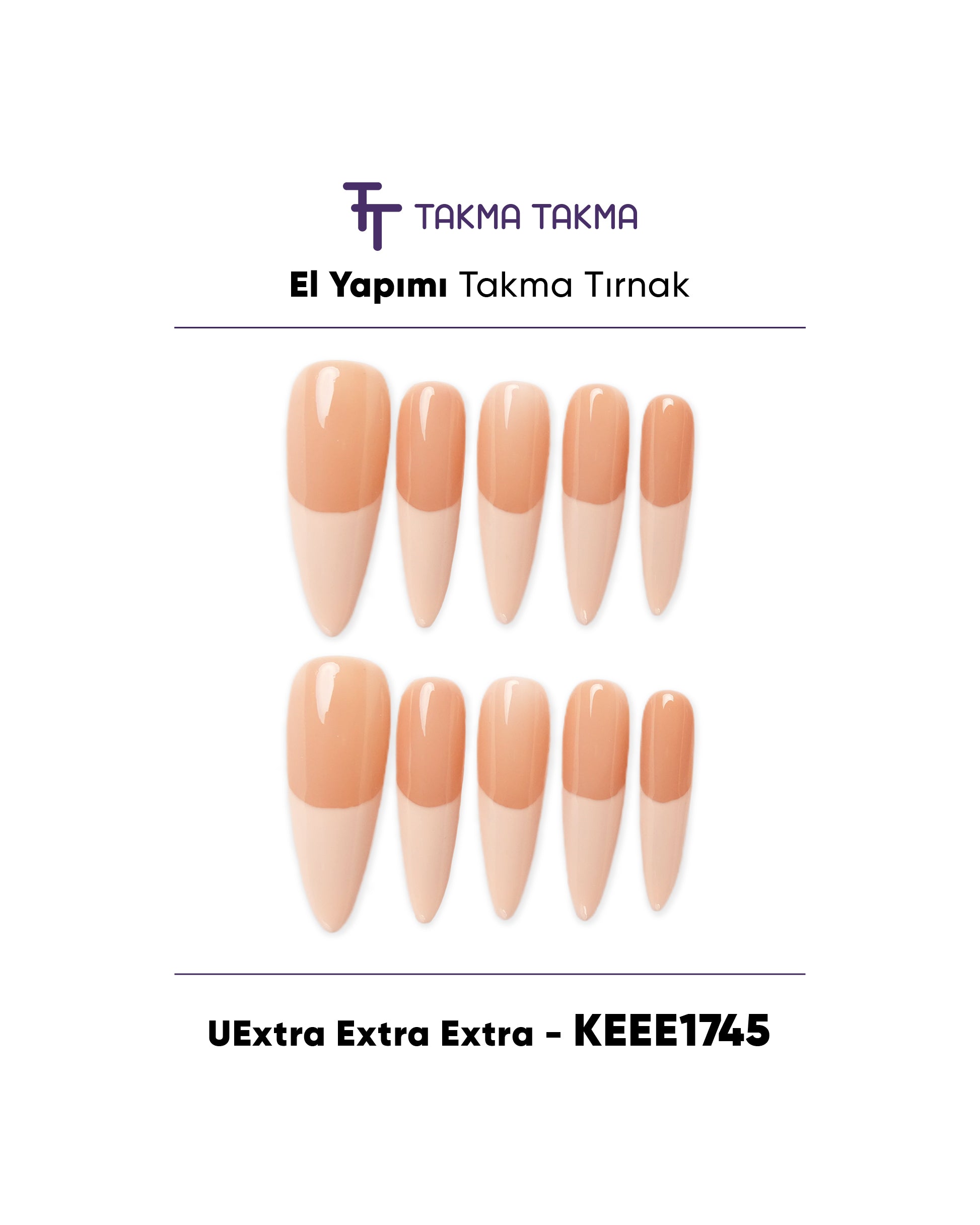 10'lu Ten Extra KEEE1745 Tekrar Kullanılabilir El Yapımı Protez Takma Tırnak Takma Takma