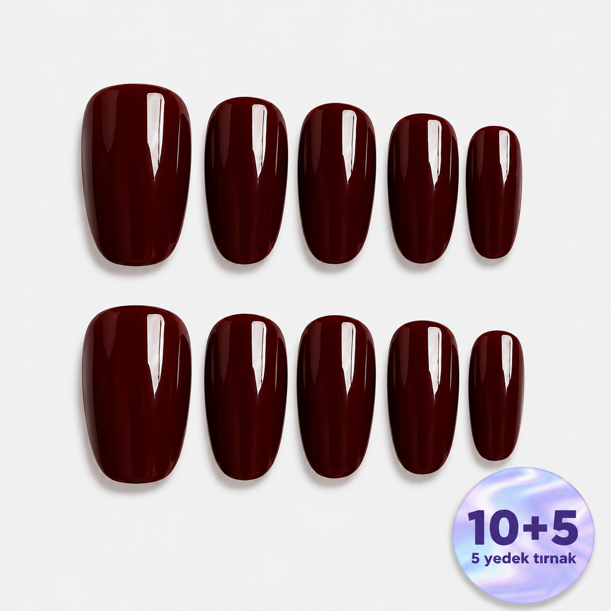 Kırmızı Oval El Yapımı Jel Takma Tırnak TT0559
