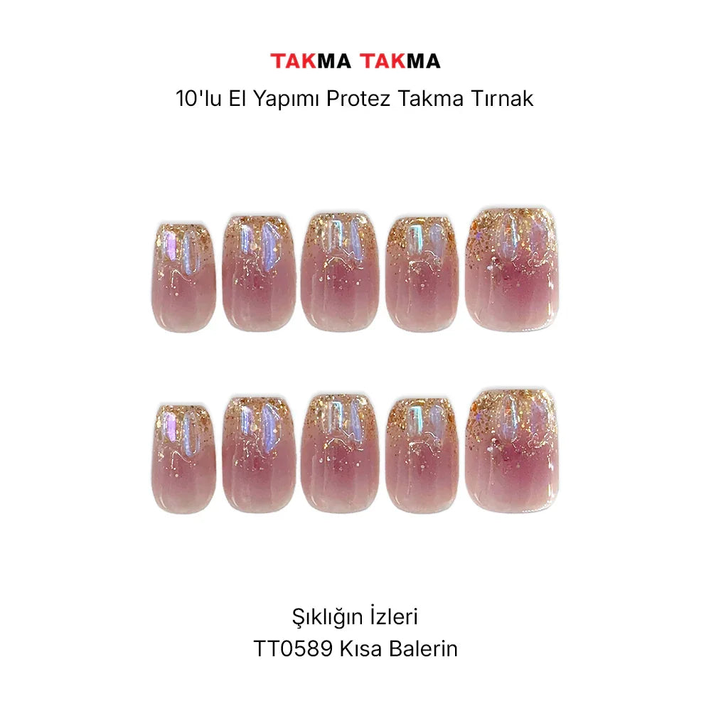 10'lu Ten Rengi Kısa Balerin TT0589 Tekrar Kullanılabilir El Yapımı Protez Takma Tırnak