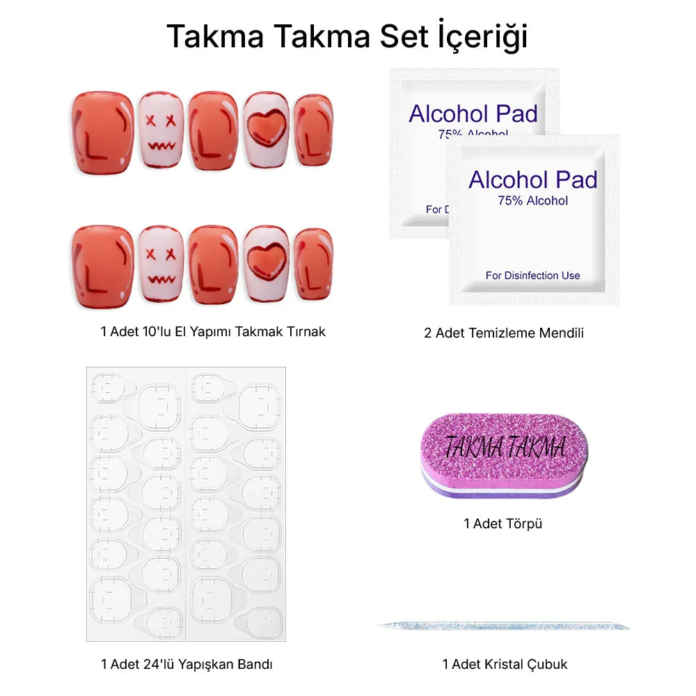Tekrar Kullanılabilir El Yapımı Protez Takma Tırnak Mercan Tınısı - 10'lu TT1042