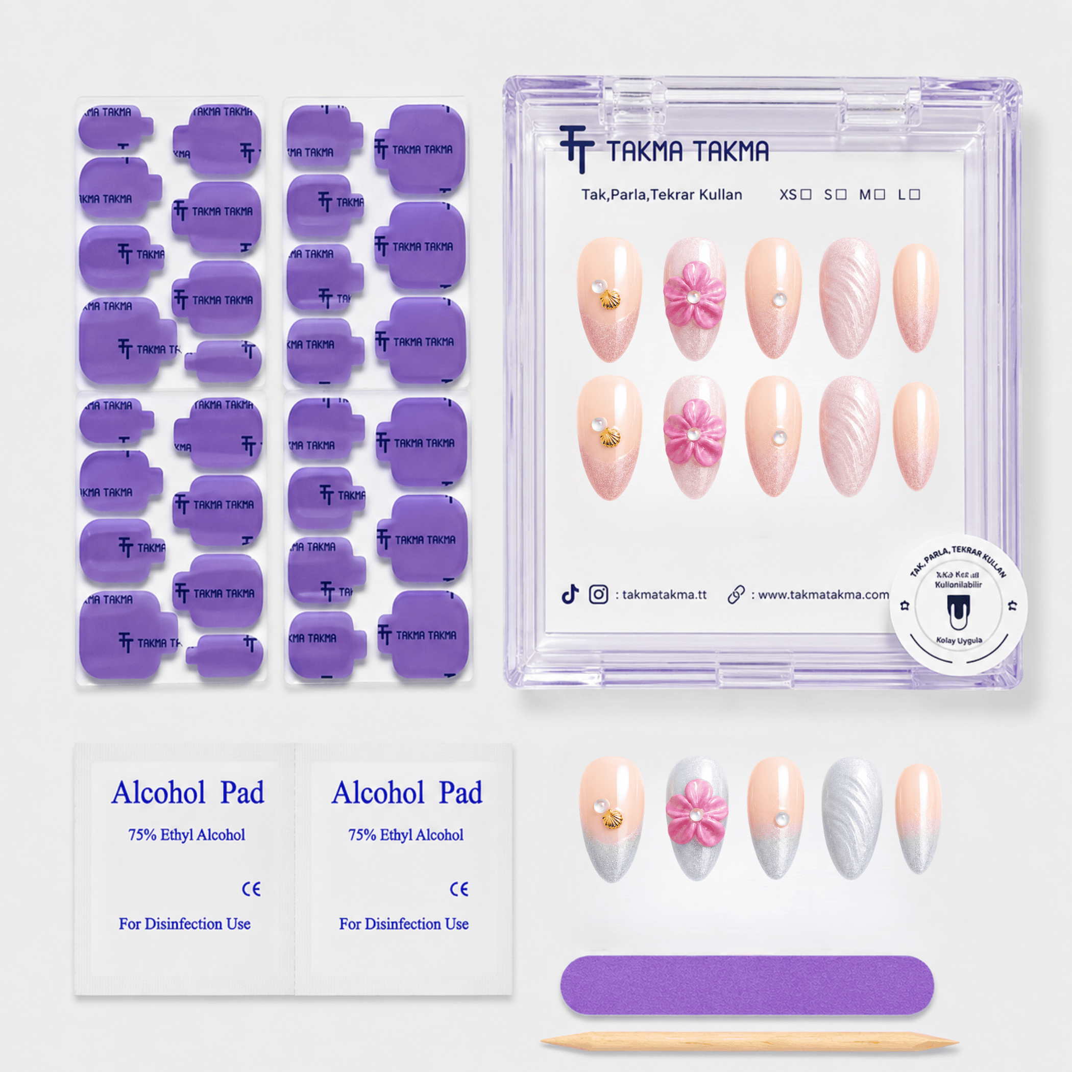 Renkli Nail Art Kısa Badem El Yapımı Jel Takma Tırnak KKBD-
