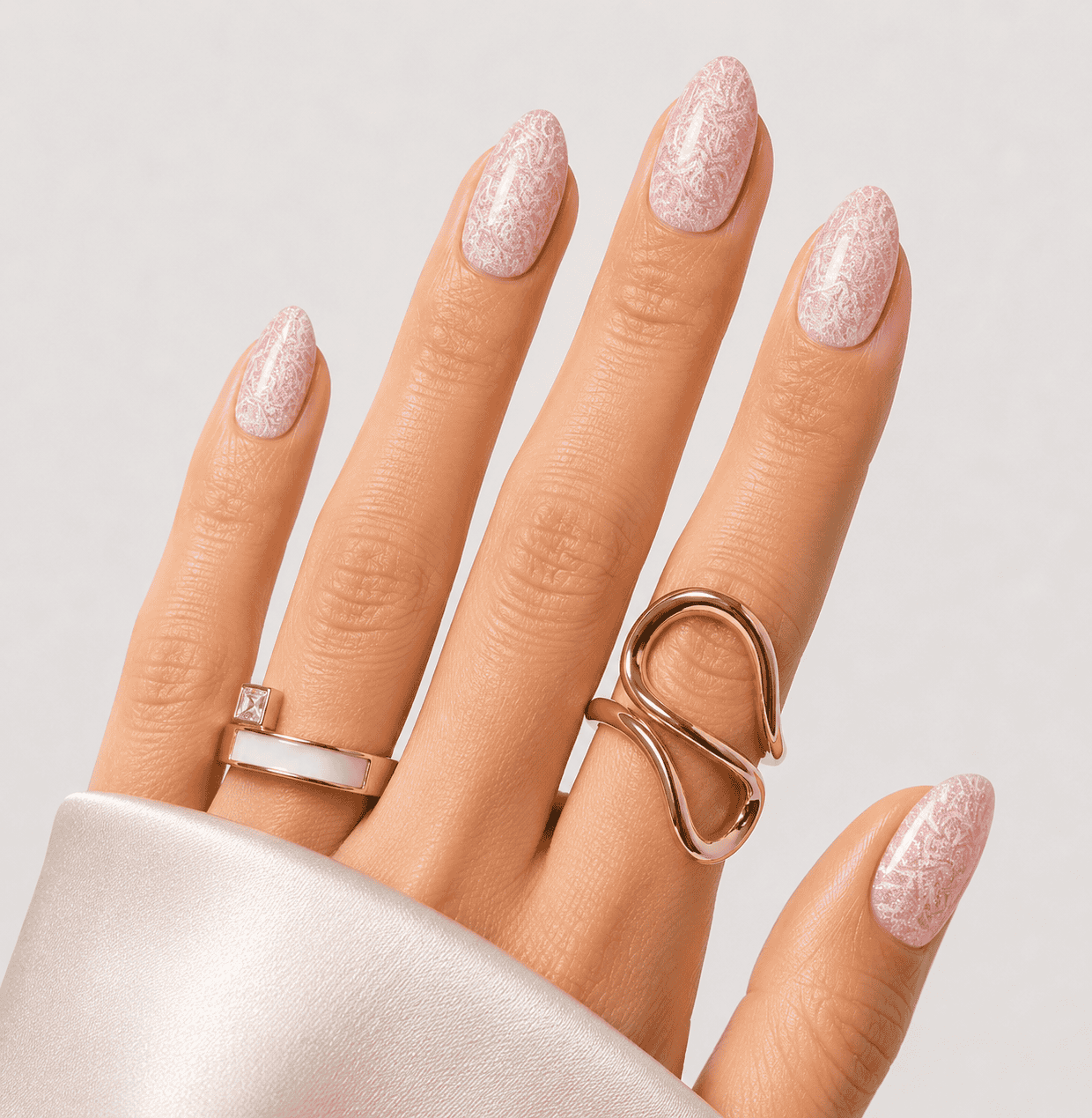 Pembe Nail Art Kısa Badem El Yapımı Jel Takma Tırnak KKBD-3509