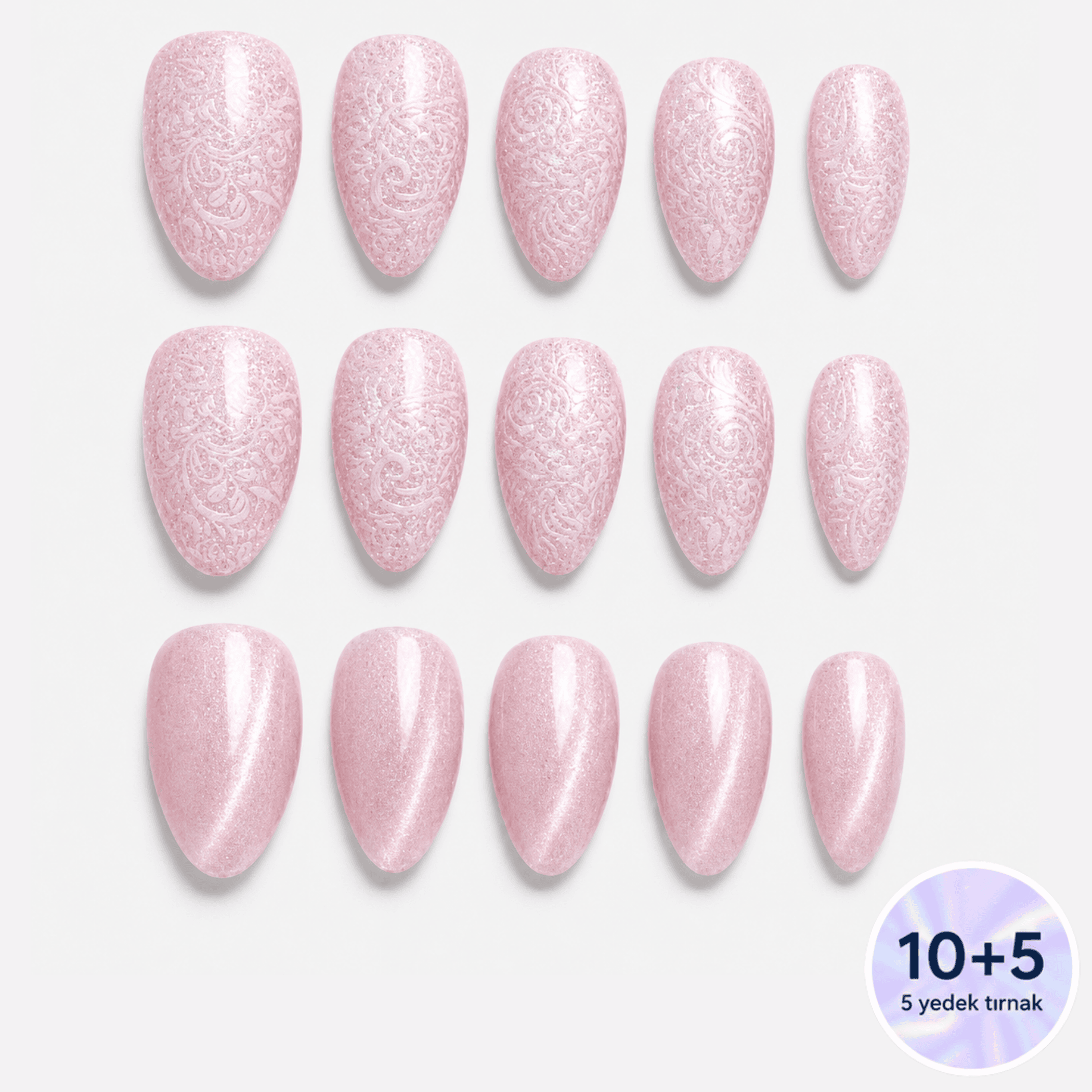 Pembe Nail Art Kısa Badem El Yapımı Jel Takma Tırnak KKBD-3509