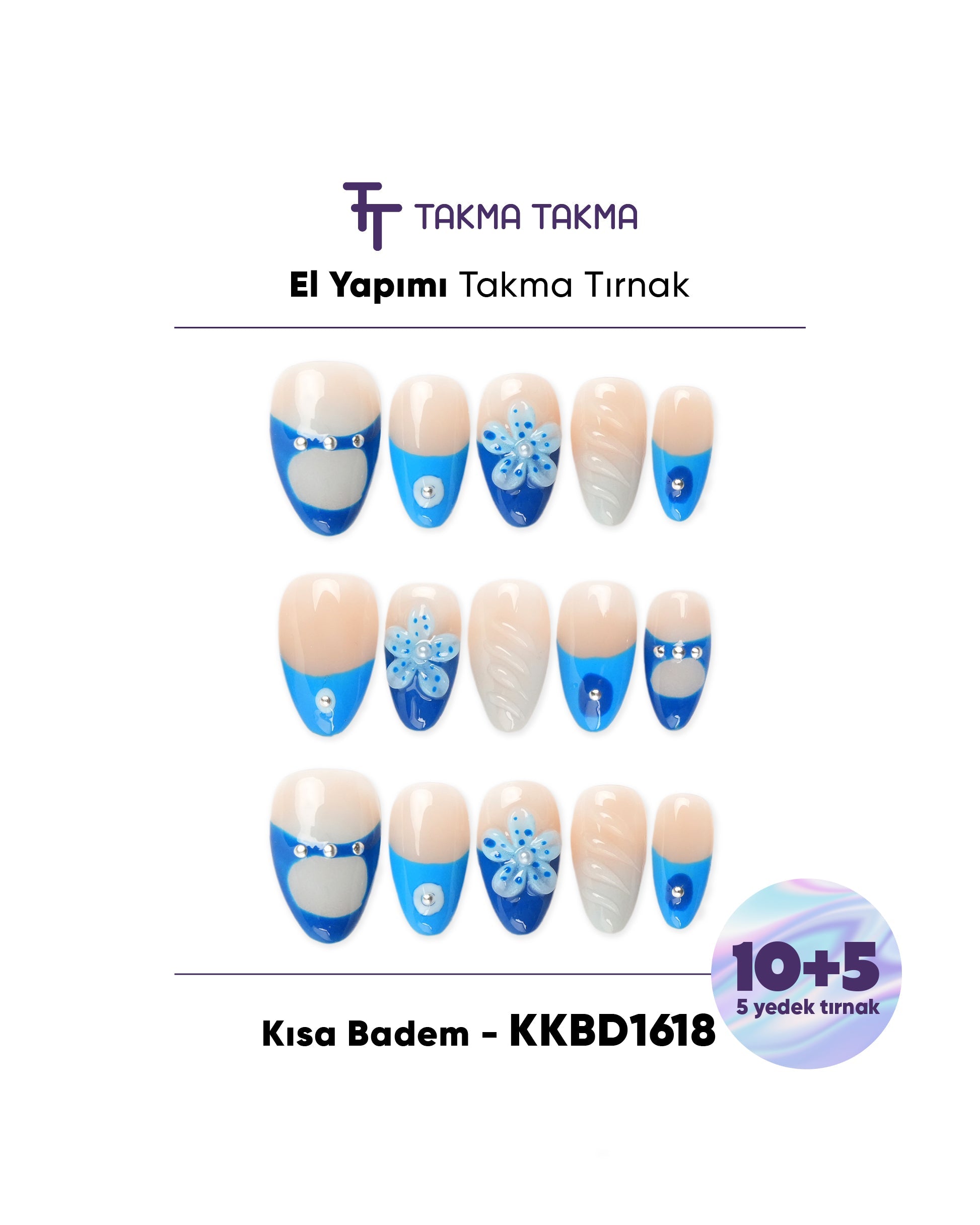 Kısa Badem Renkli 15'li KKBD1618 Tekrar Kullanılabilir El Yapımı Protez Takma Tırnak Takma Takma
