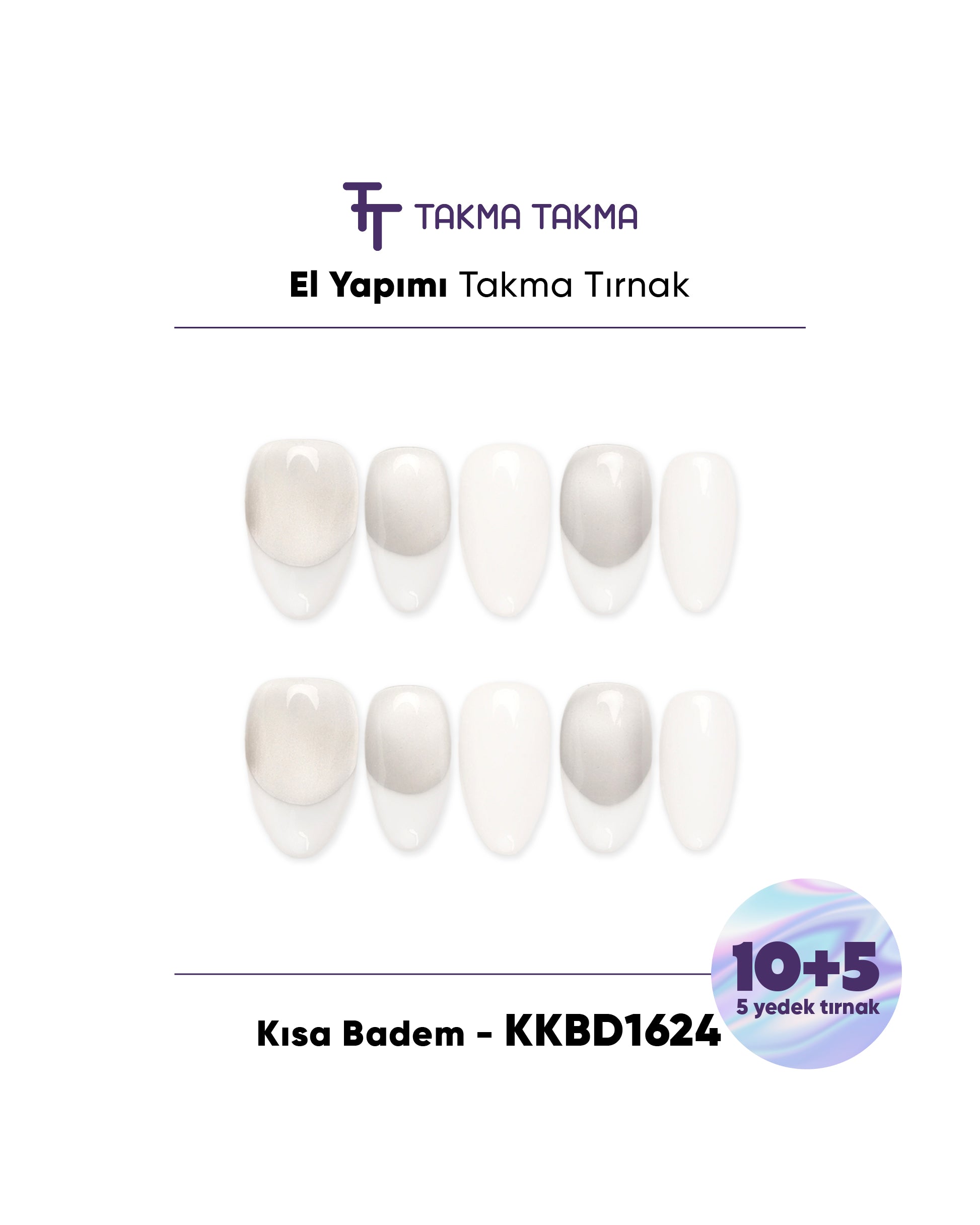 KKBD1624 Kısa Badem 15'li Tekrar Kullanılabilir El Yapımı Protez Takma Tırnak Takma Takma